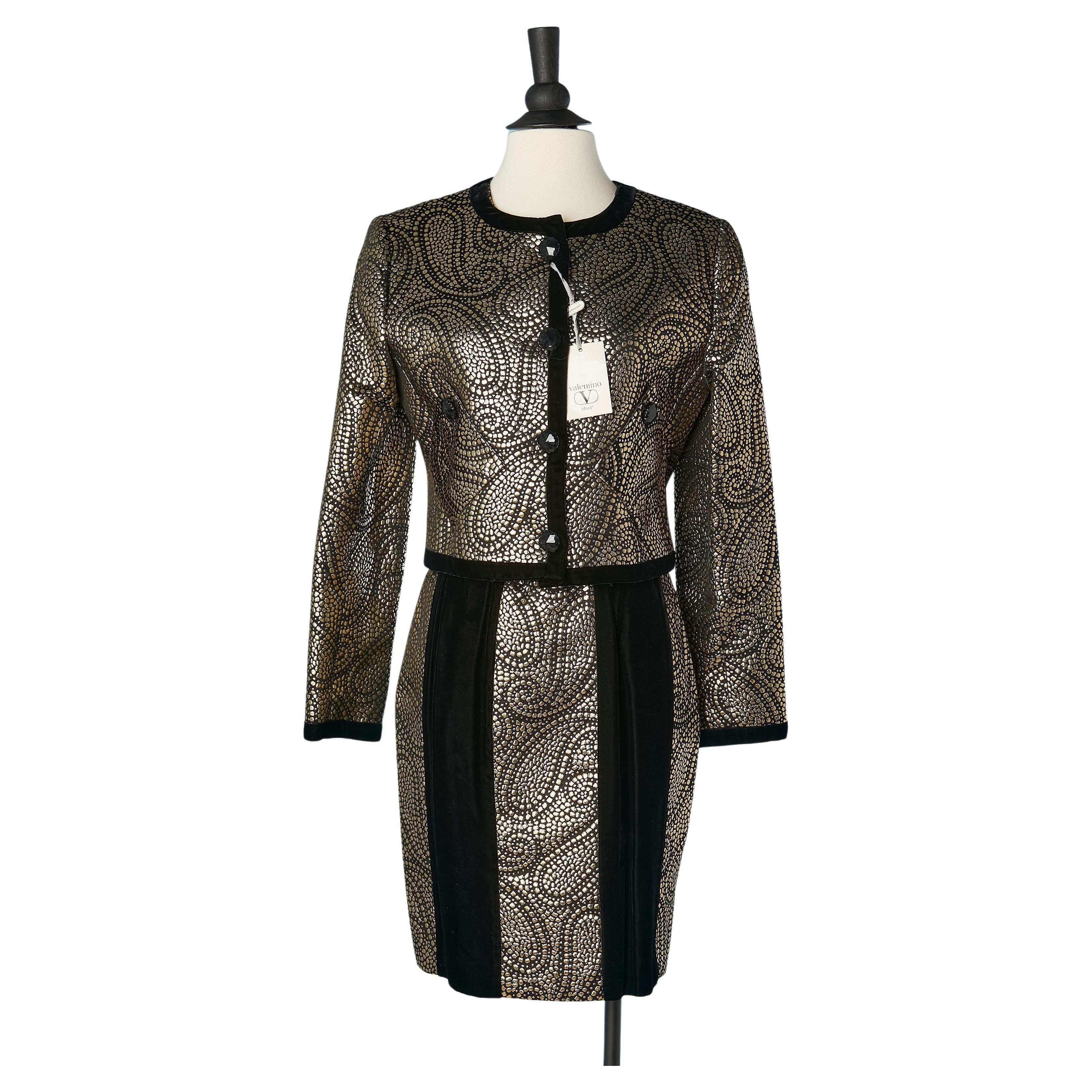 Gold brocade and black velvet evening skirt suit Valentino Miss V NEW  For Sale