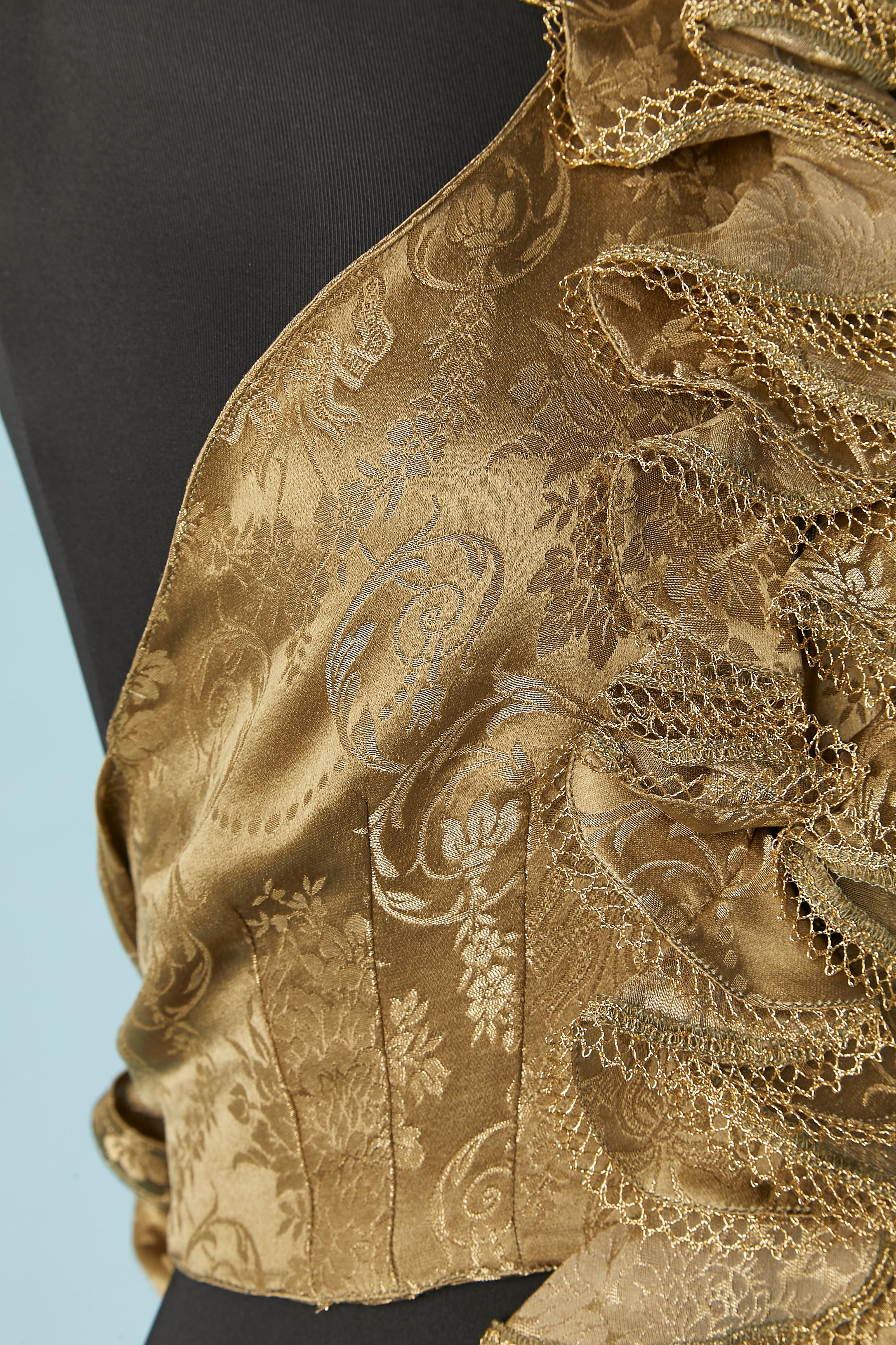 Black Gold brocade backless top with ruffles jabot on the front Chantal Thomass