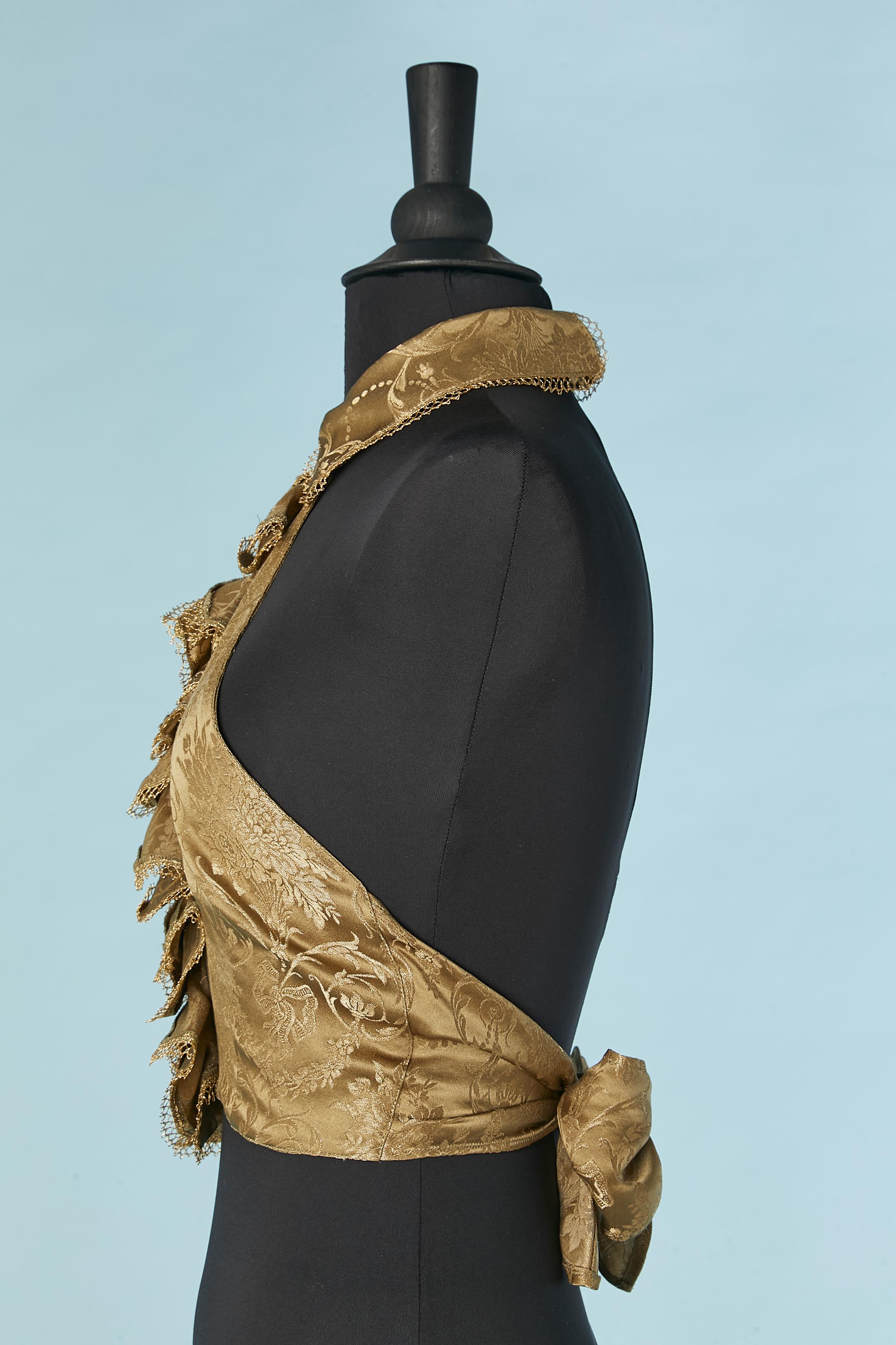 Gold brocade backless top with ruffles jabot on the front Chantal Thomass In Excellent Condition In Saint-Ouen-Sur-Seine, FR