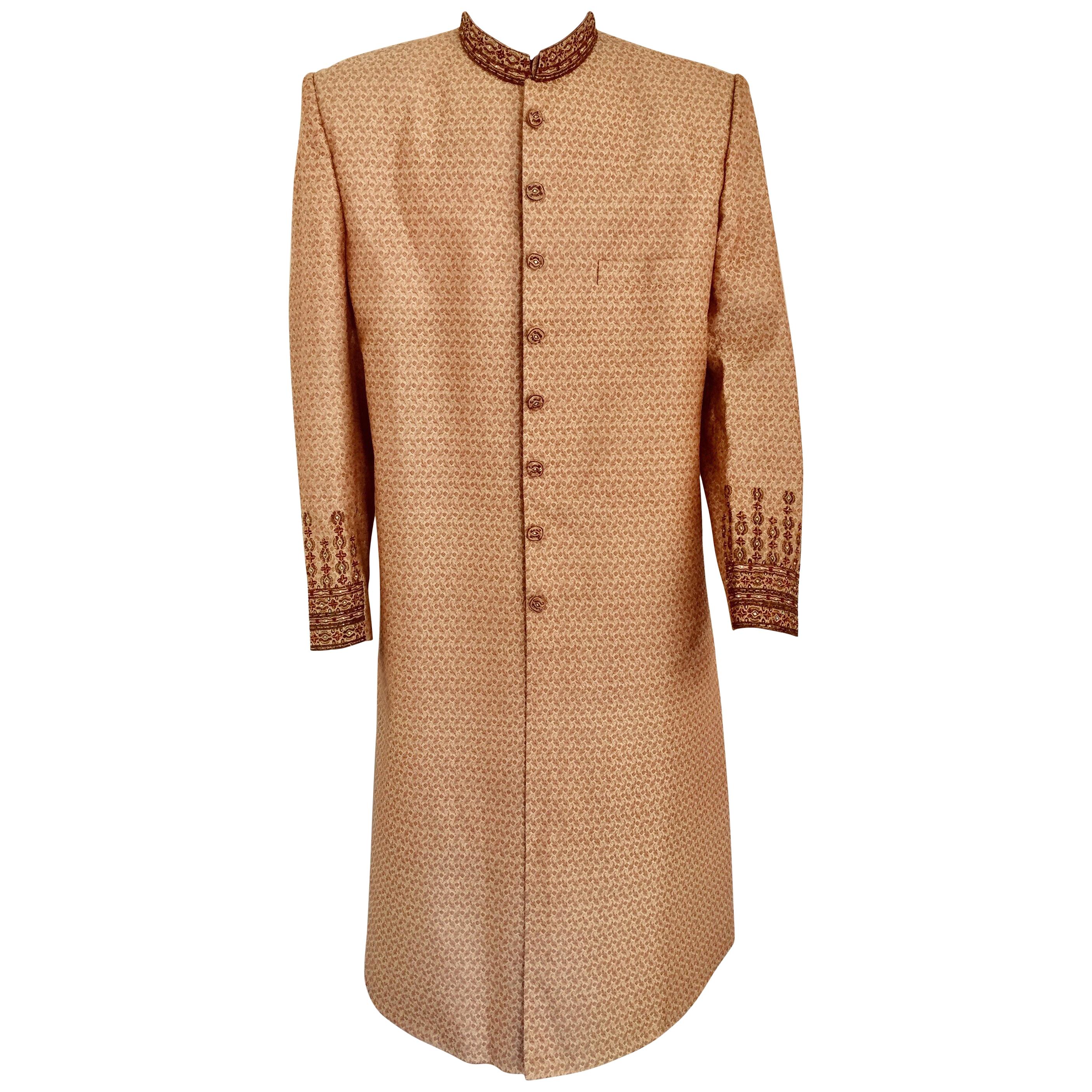 Gold Brocade Gentleman Indian Wedding or Party Maharaja Sultan Tuxedo Coat For Sale