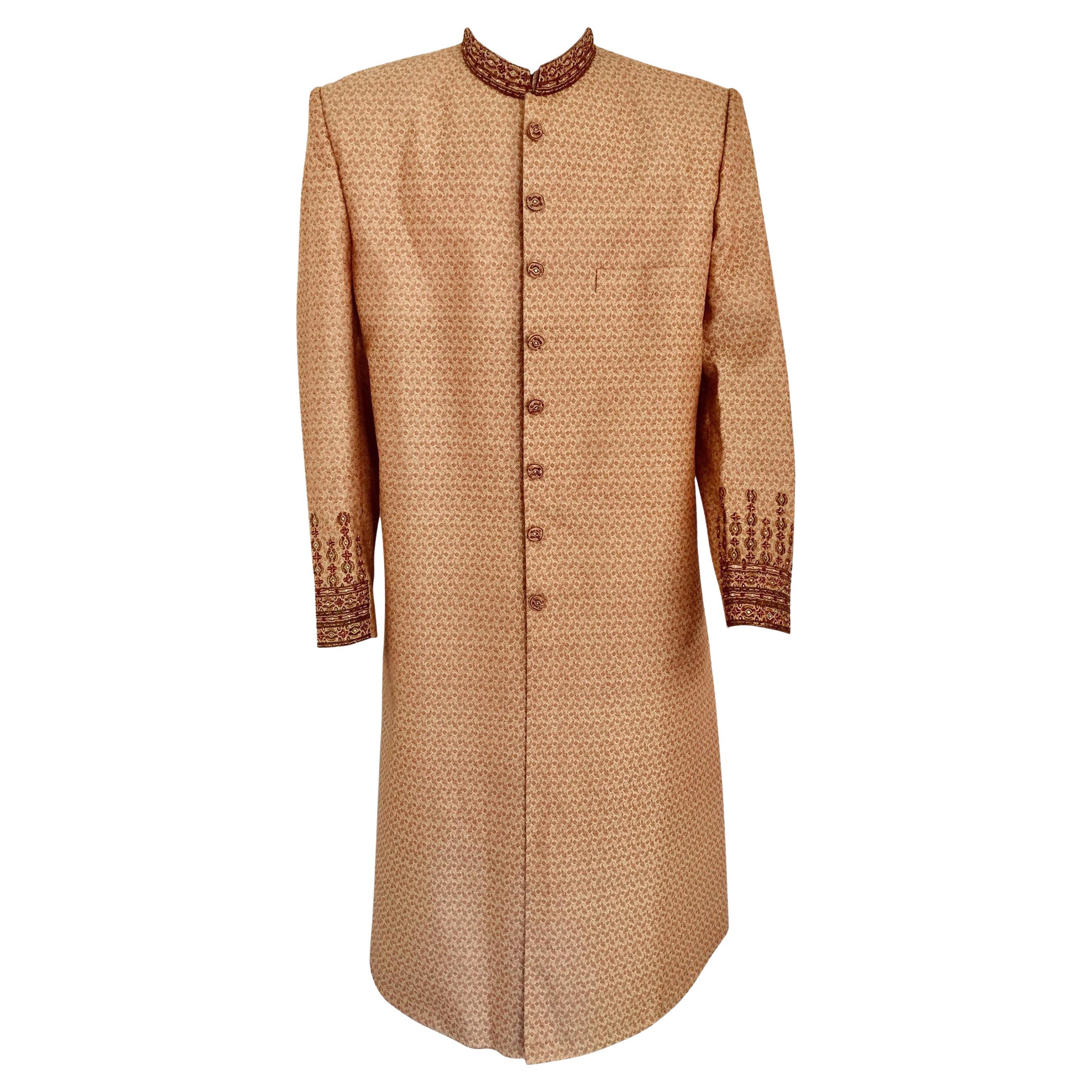Gold Brocade Gentleman Indian Wedding or Party Maharaja Sultan Tuxedo Coat For Sale