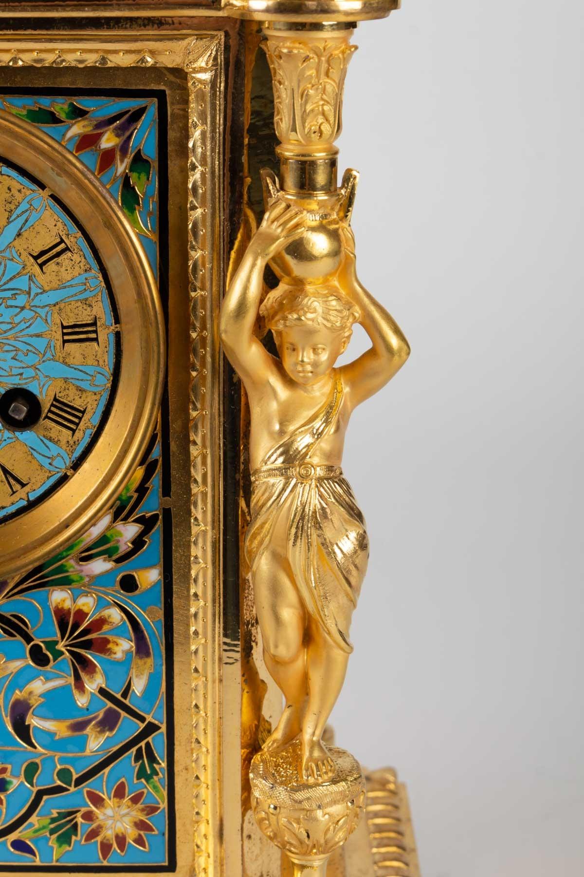Cloissoné Gold Bronze and Enamel Cloisonné Clock