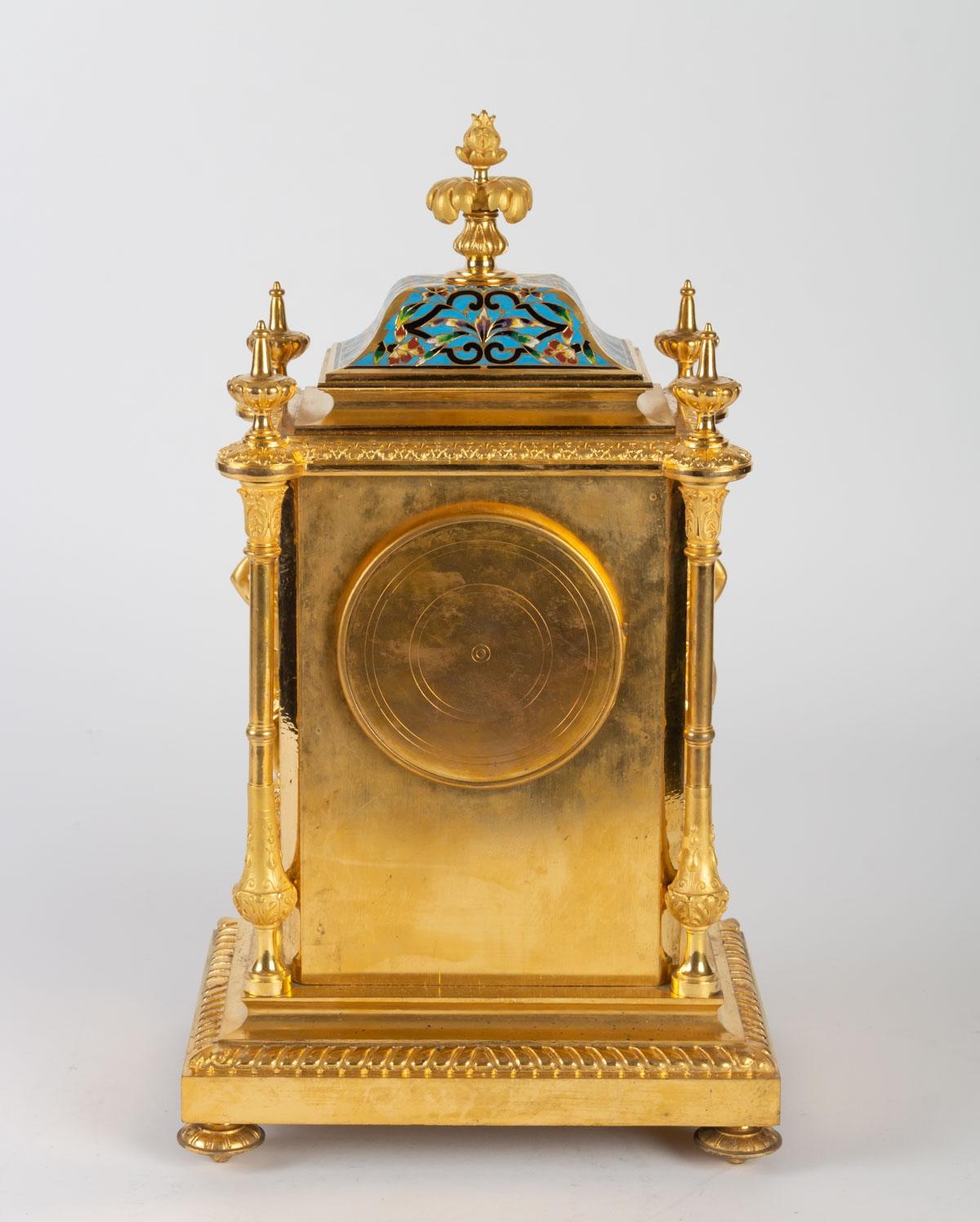 Late 19th Century Gold Bronze and Enamel Cloisonné Clock