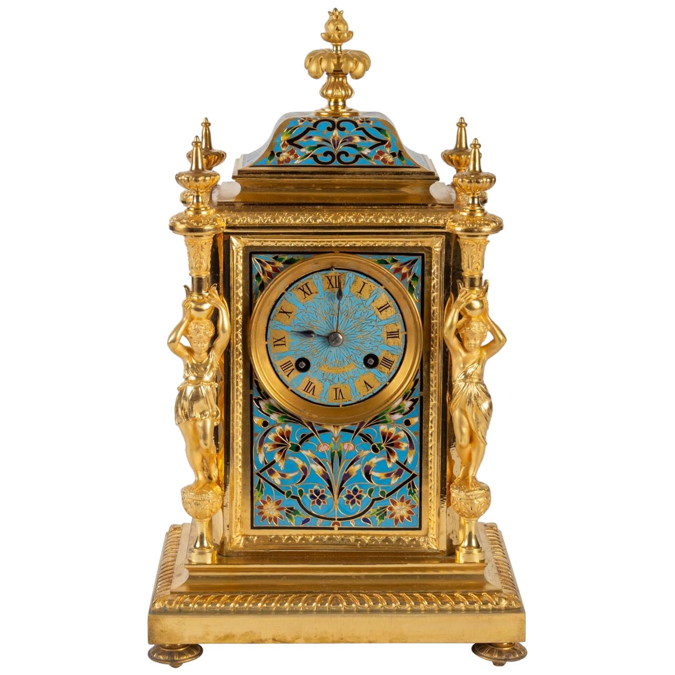 Gold Bronze and Enamel Cloisonné Clock