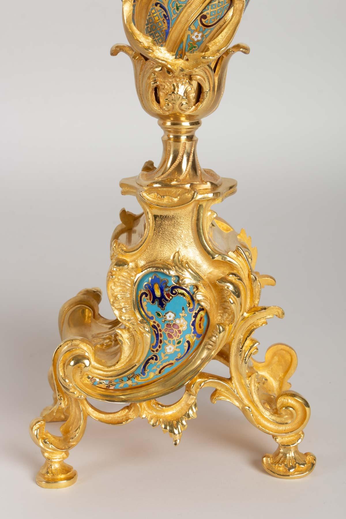 Gold Bronze and Enamel Fireplace Clock In Good Condition In Saint-Ouen, FR