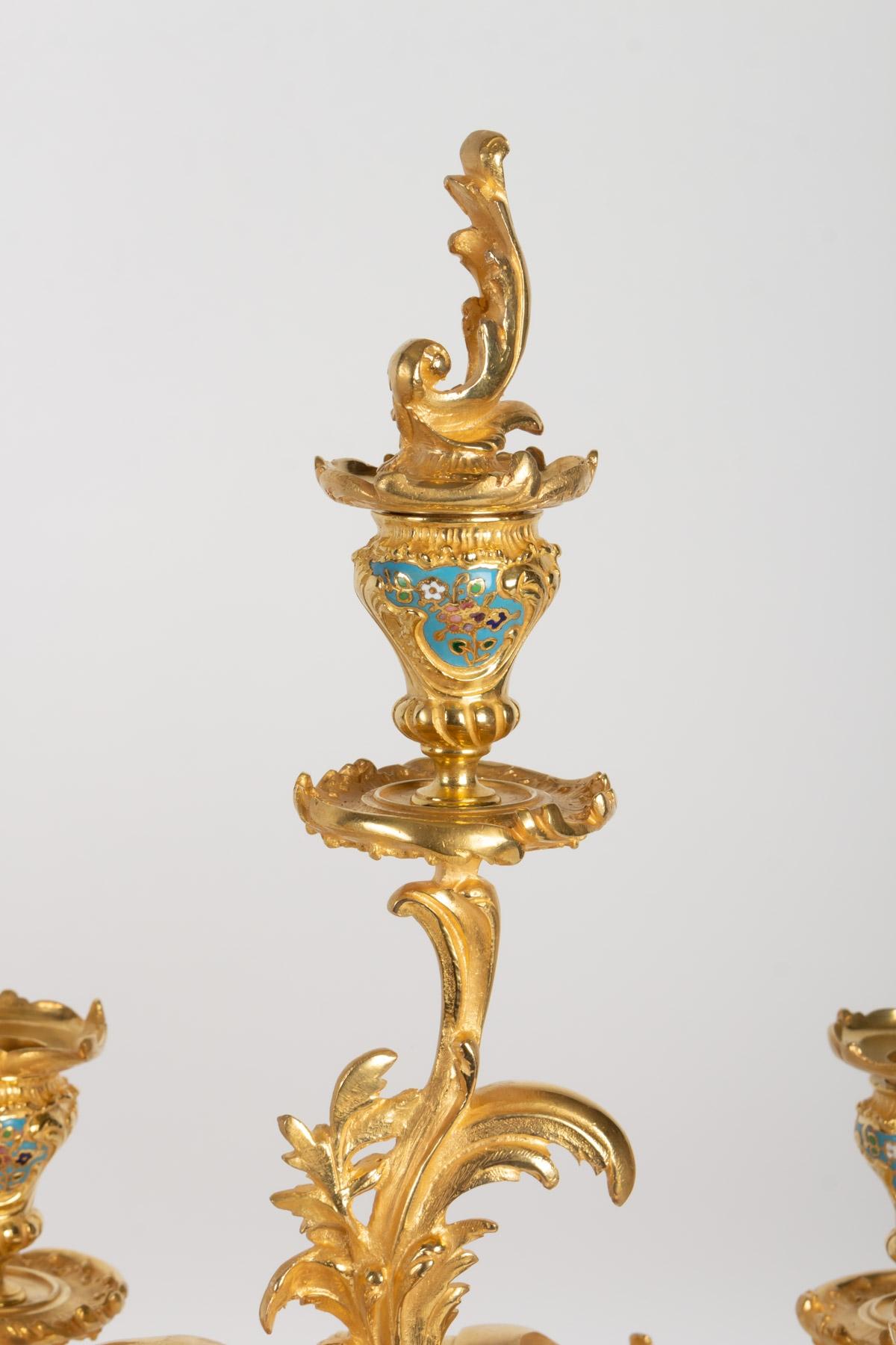 Mid-19th Century Gold Bronze and Enamel Fireplace Clock