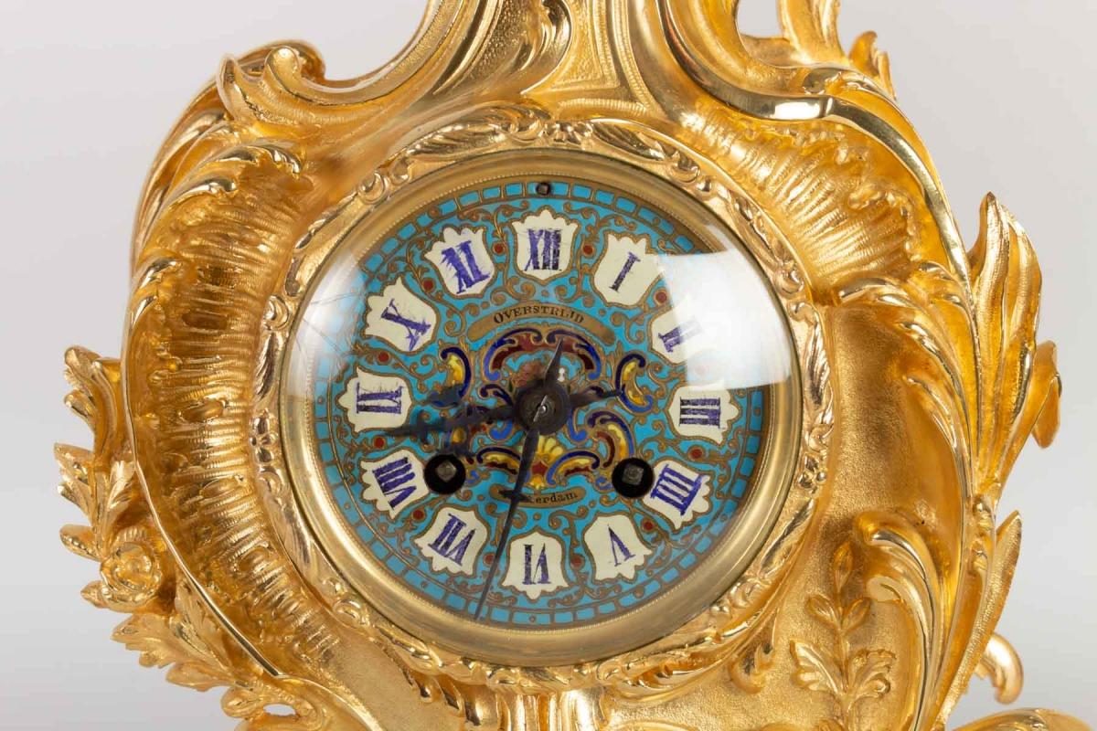 Gold Bronze and Enamel Fireplace Clock 2