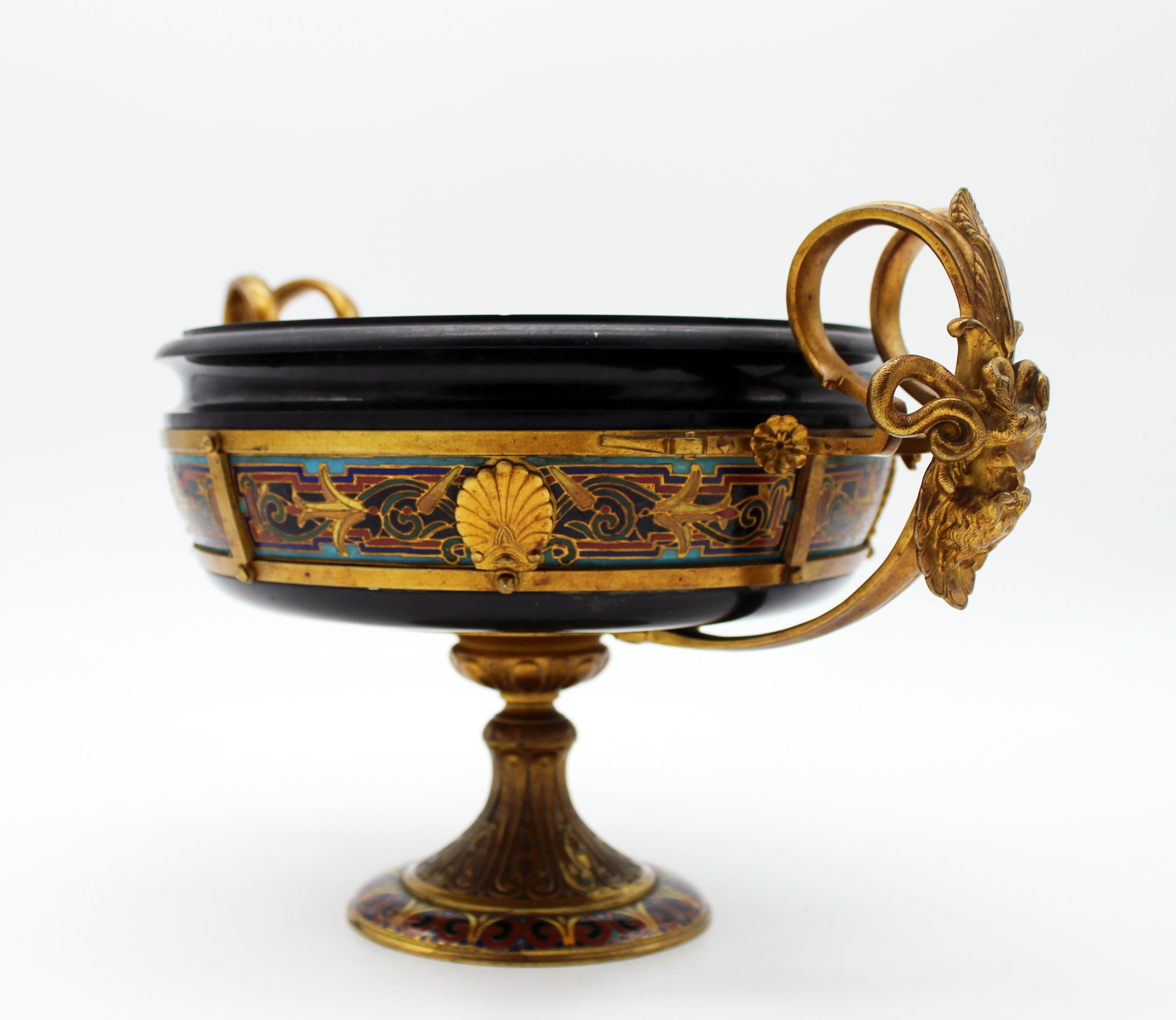 Hand-Carved Gold Bronze and Marble Tazza by Barbedienne Attributed to Louis Constant Sevine
