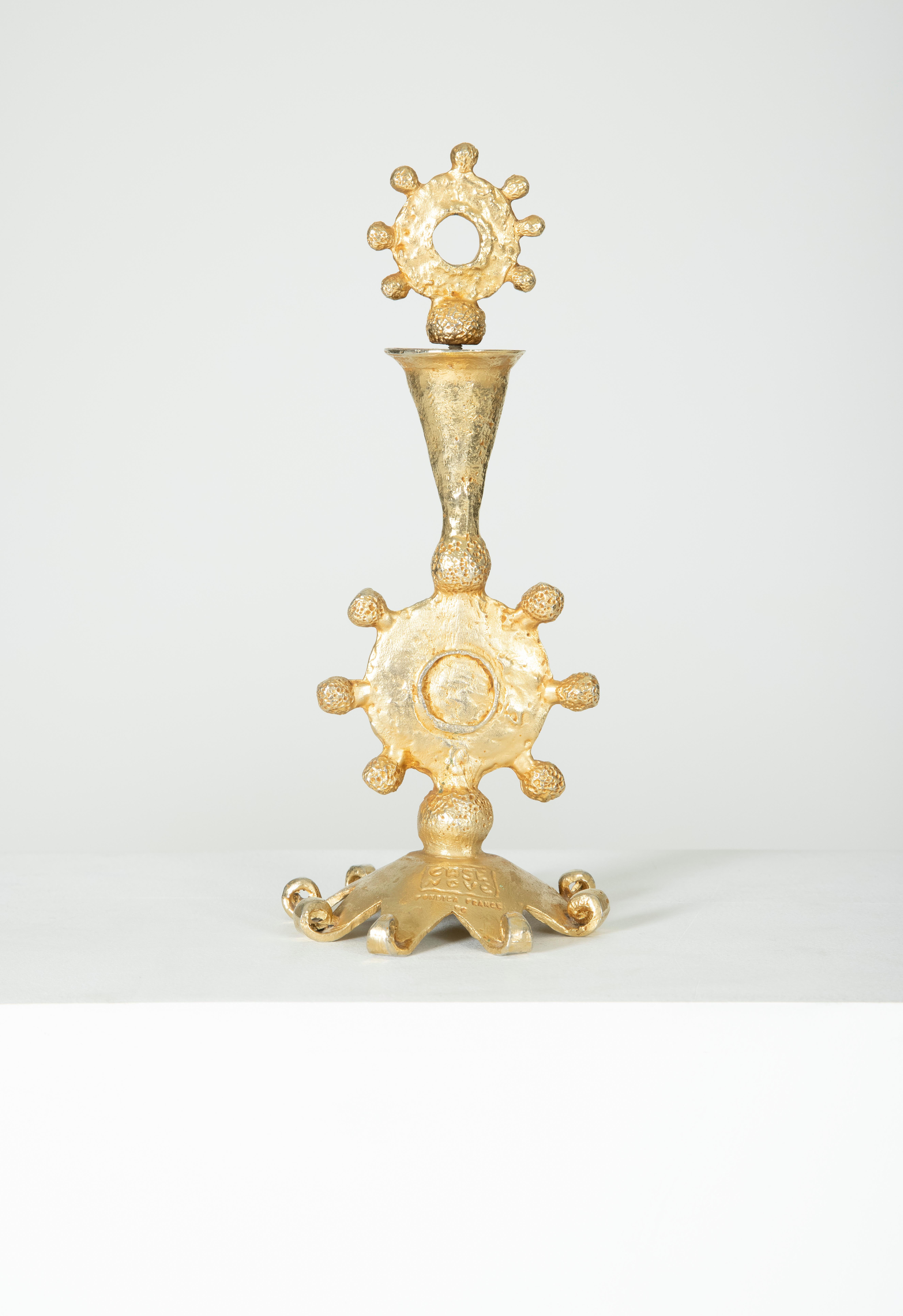 Candle holder in Golden bronze Pierre Casenove for Fondica. Designed in the 1990s. Very nice vintage condition.
