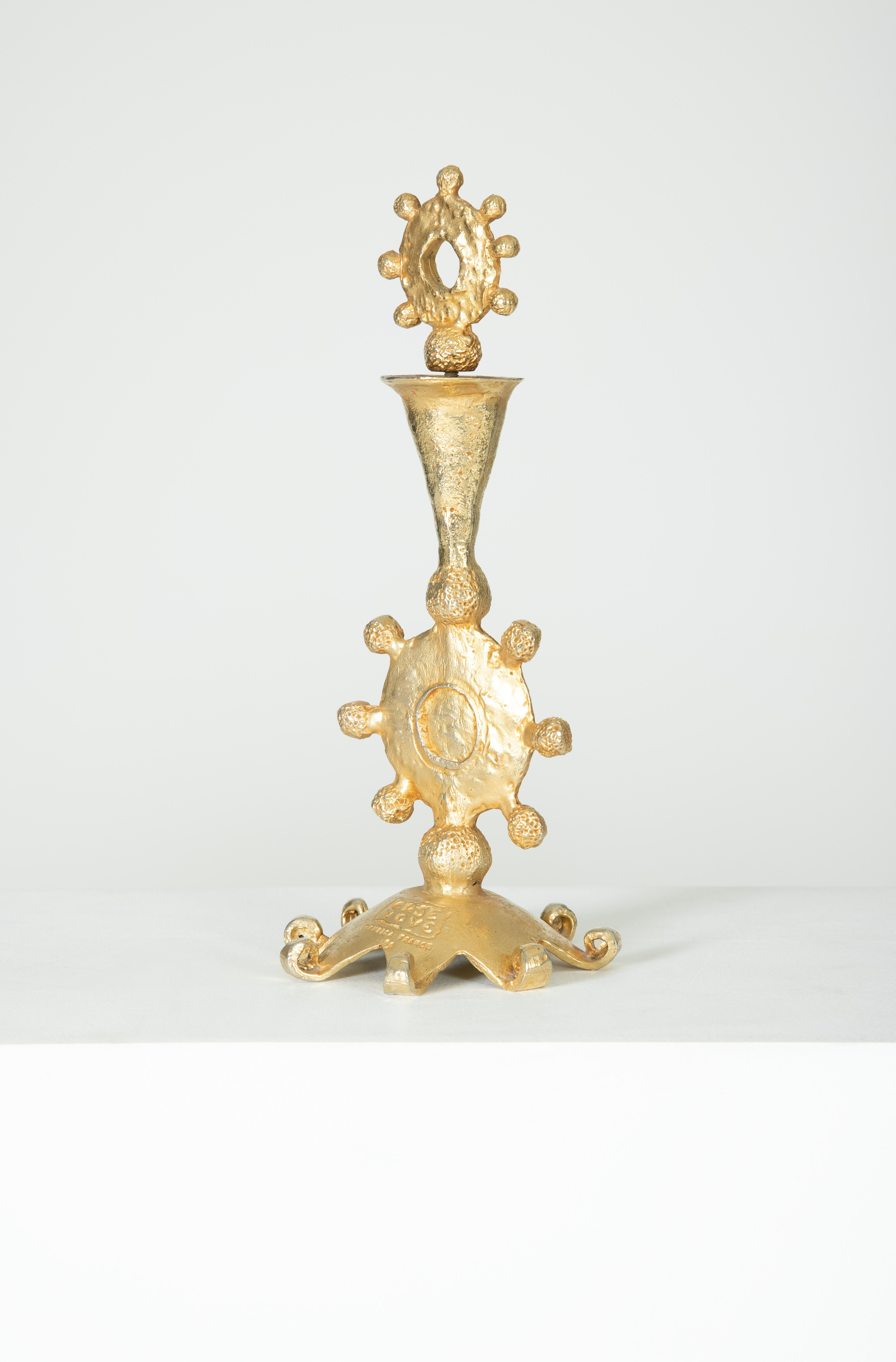 Mid-Century Modern Gold Bronze Candle Holder Pierre Casenove for Fondica, 1990s