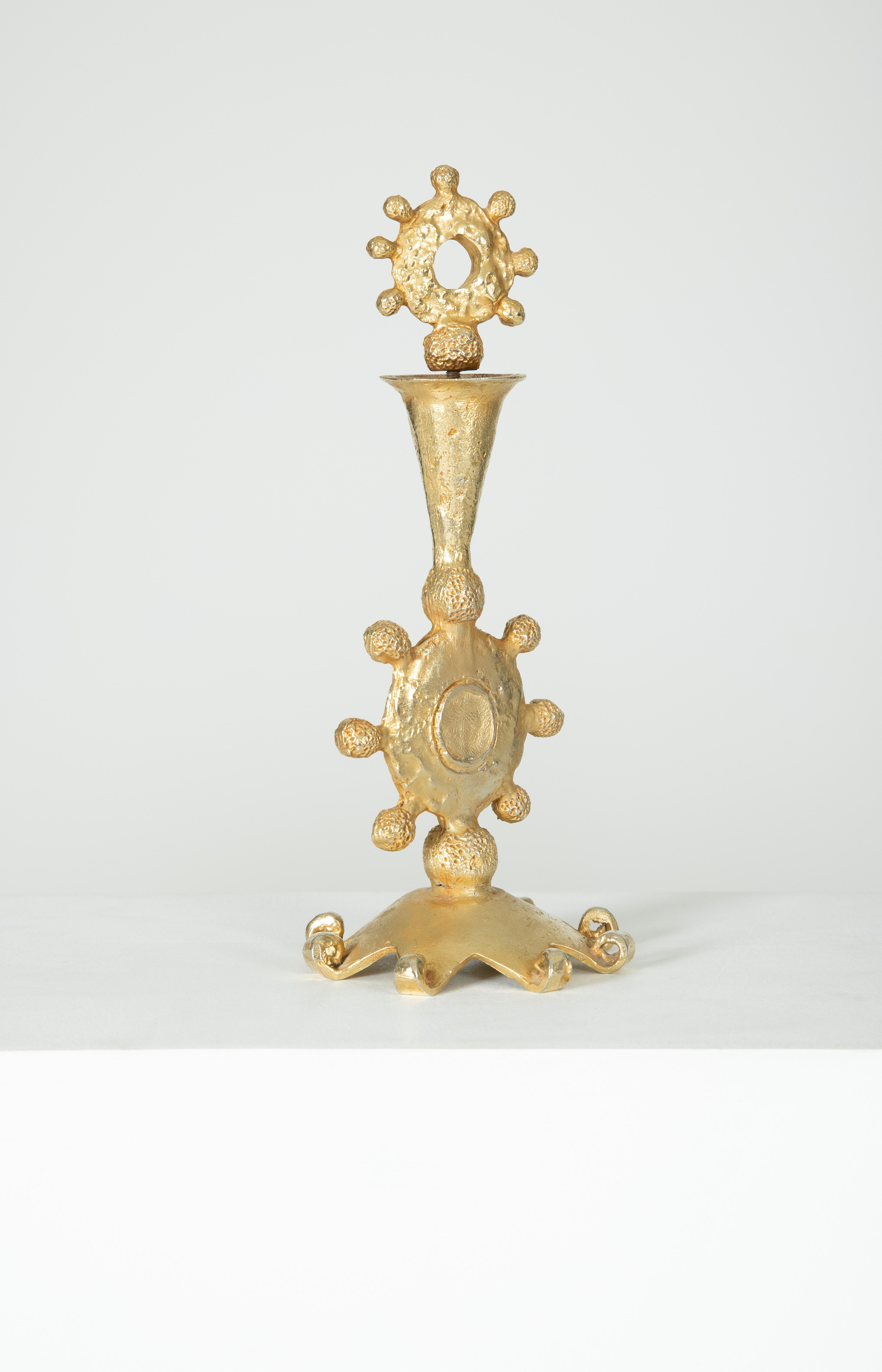 Gold Bronze Candle Holder Pierre Casenove for Fondica, 1990s In Good Condition In PARIS, FR