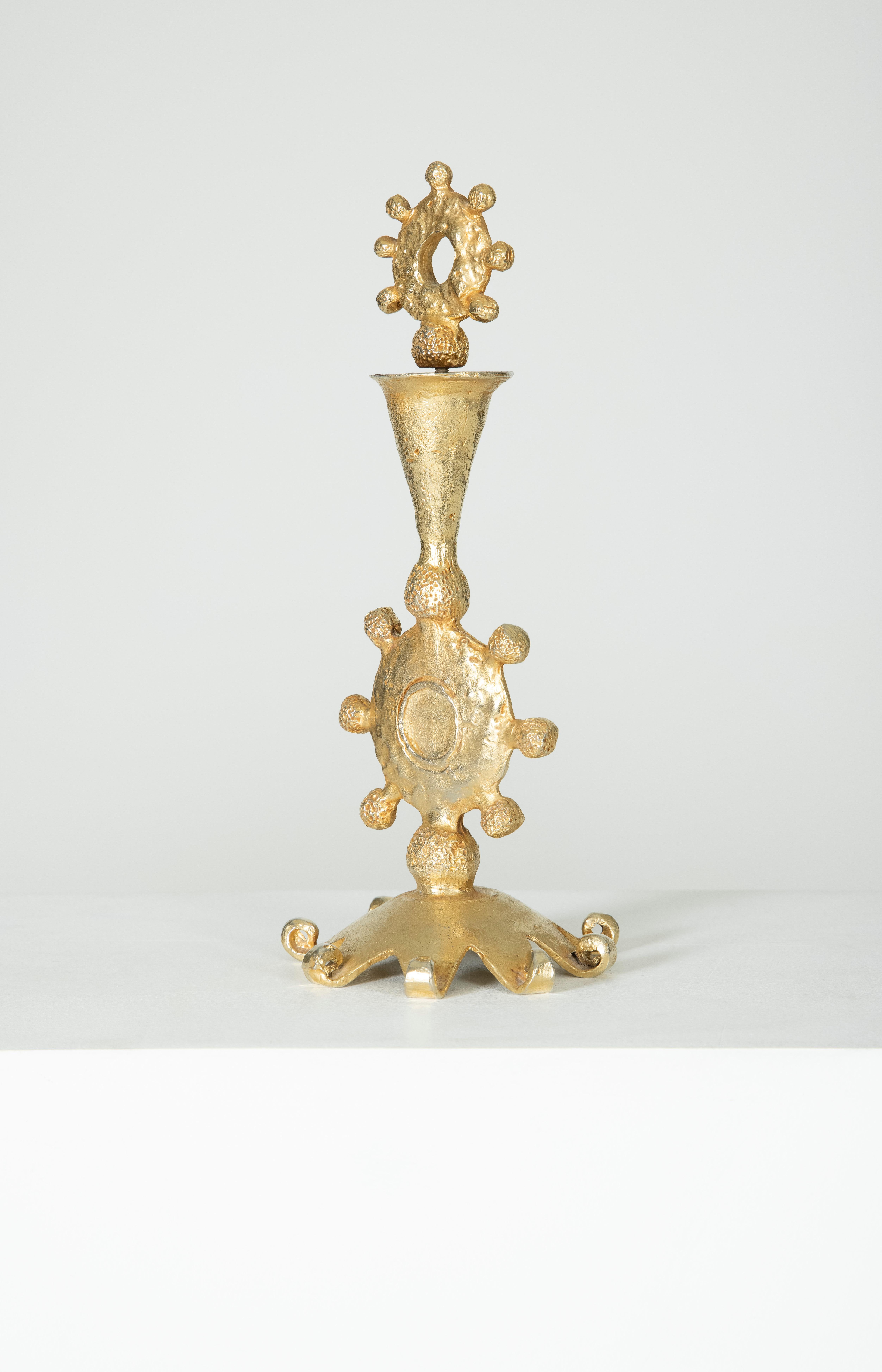 Gold Bronze Candle Holder Pierre Casenove for Fondica, 1990s 1