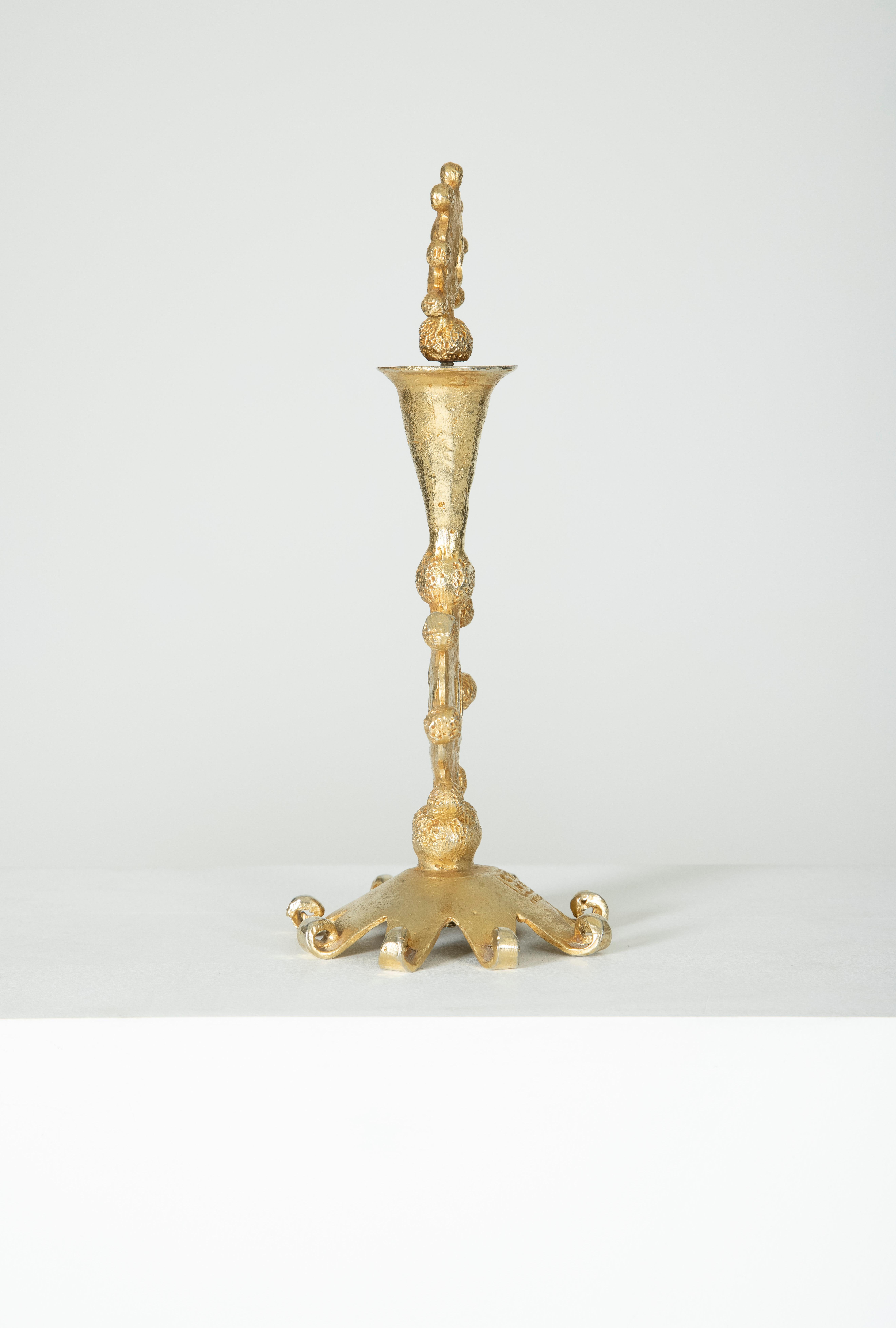 Gold Bronze Candle Holder Pierre Casenove for Fondica, 1990s 2