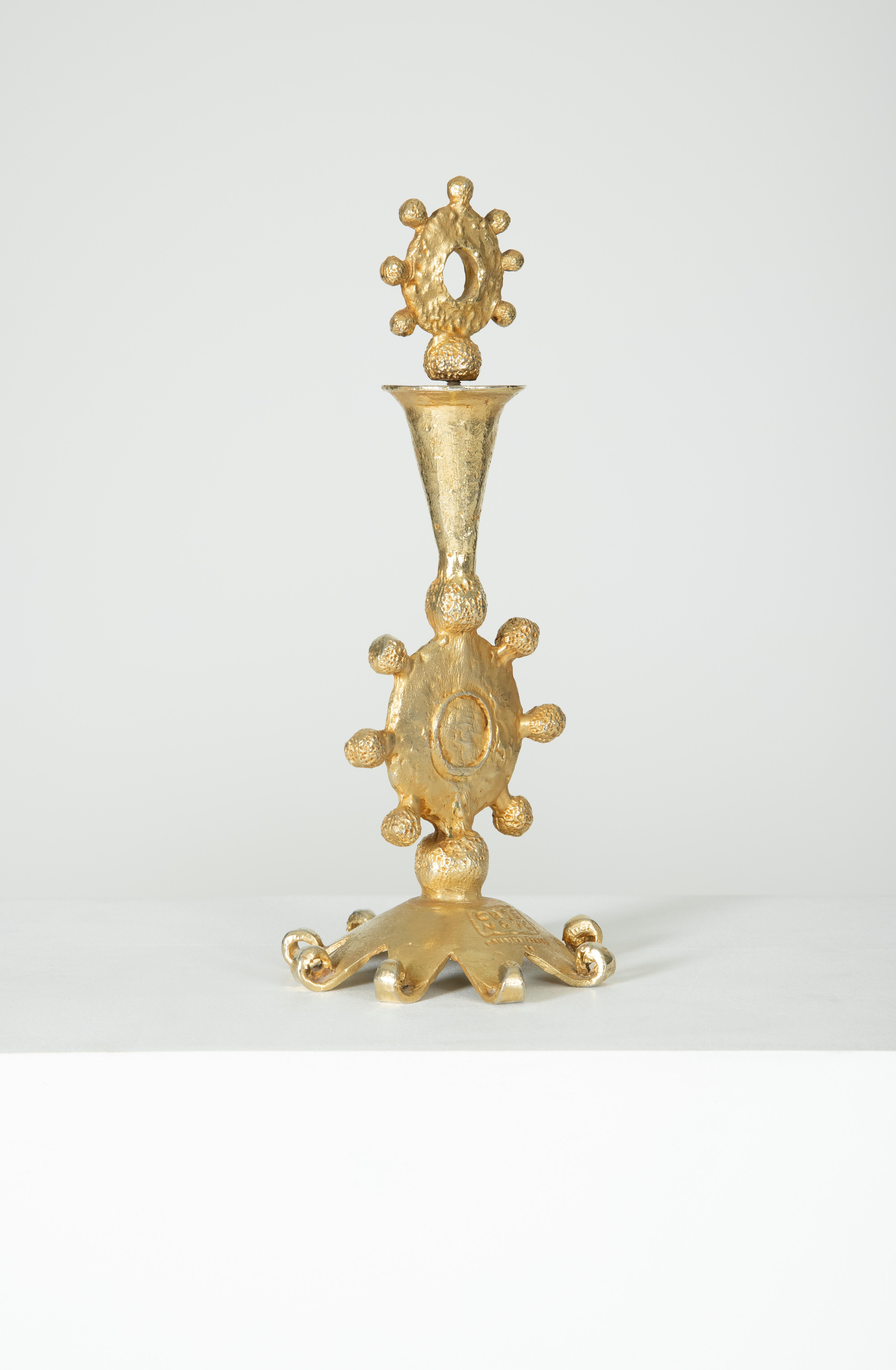 Gold Bronze Candle Holder Pierre Casenove for Fondica, 1990s 3