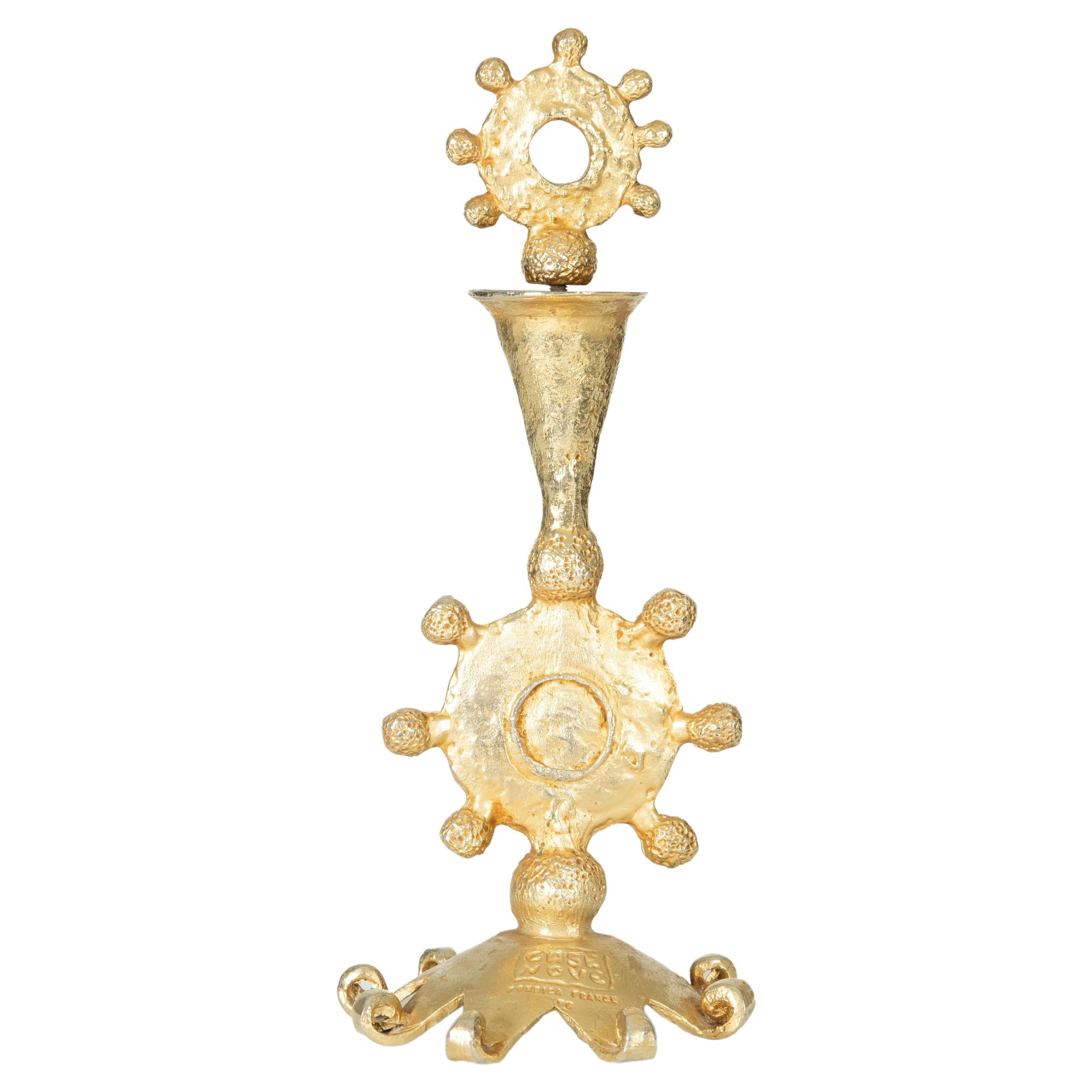 Gold Bronze Candle Holder Pierre Casenove for Fondica, 1990s