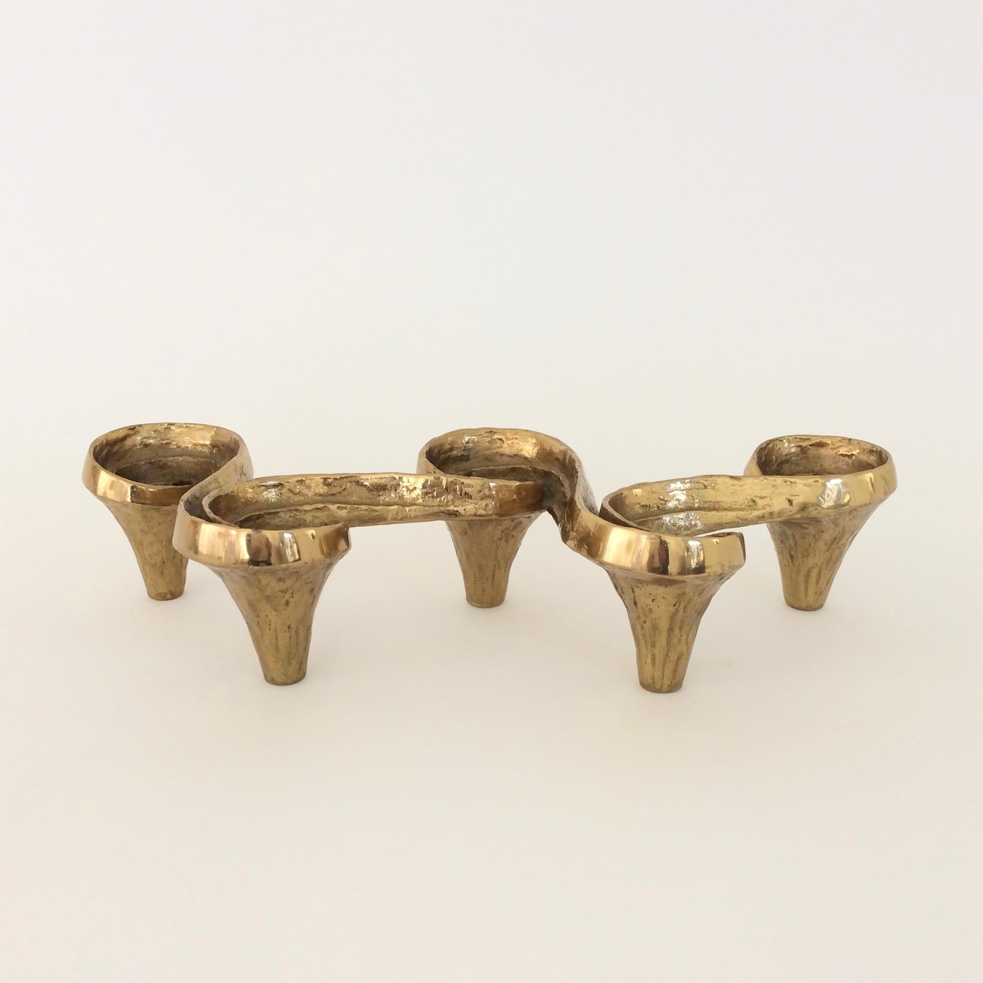 Gold Bronze Candle Holders, circa 1980, France 1
