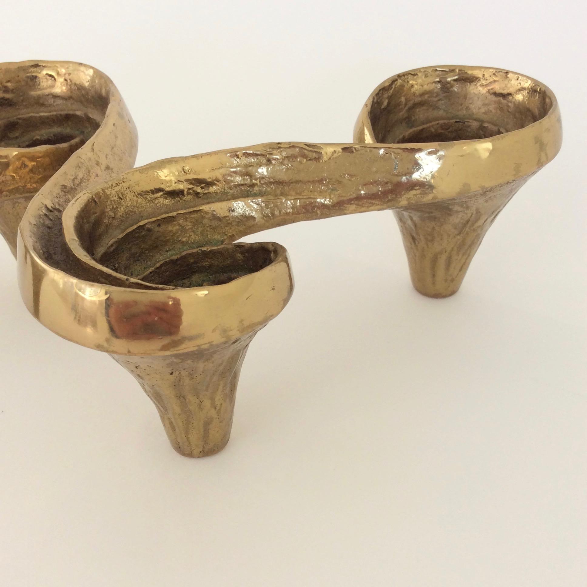 Gold Bronze Candle Holders, circa 1980, France 2