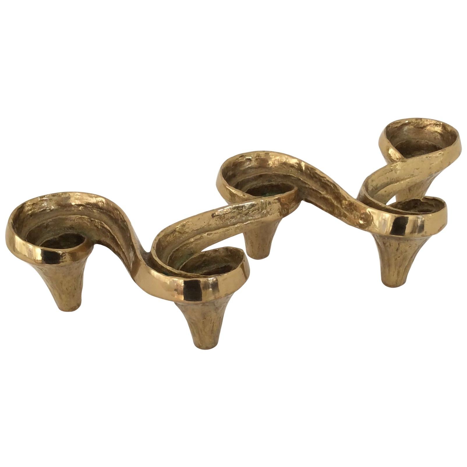 Gold Bronze Candle Holders, circa 1980, France