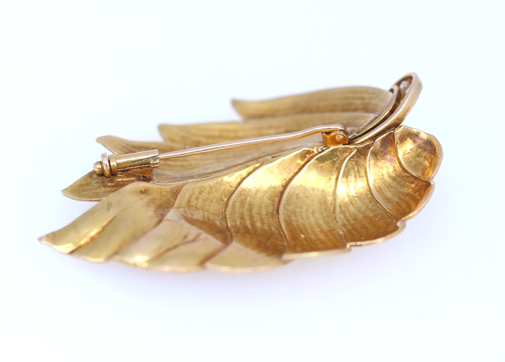 Gold Brooch Natural Ornament Leaves Diamonds, 1930 2