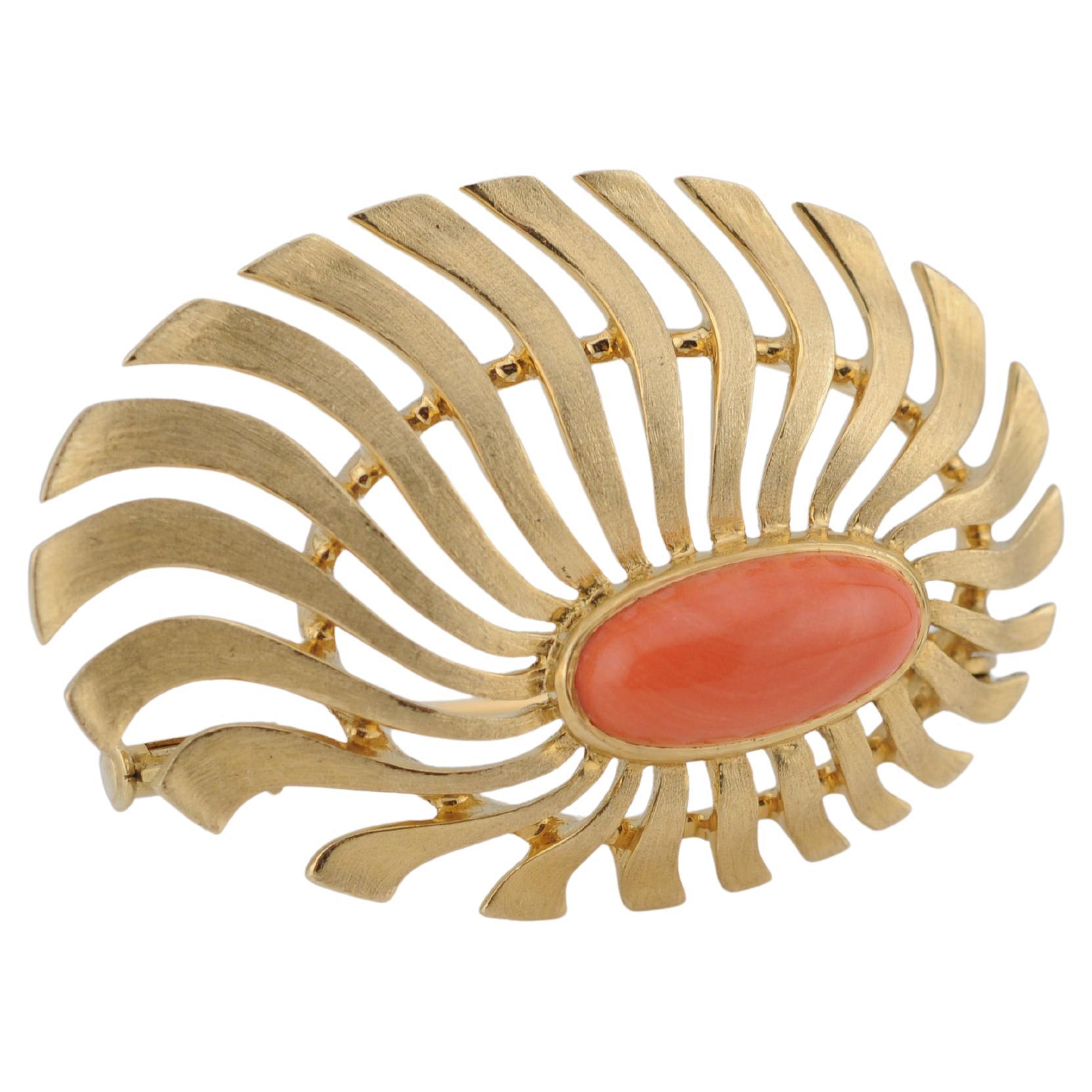 Broche de oro con coral fino - Diseño artesanal y atemporal