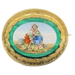 Gold Brooch with Micromosaic 'around 1850' Depicting a Woman in a Lazio Costume