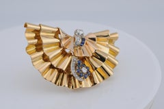 Gold Brooch with Old-Cut Diamonds & Ceylon Sapphires Italian old