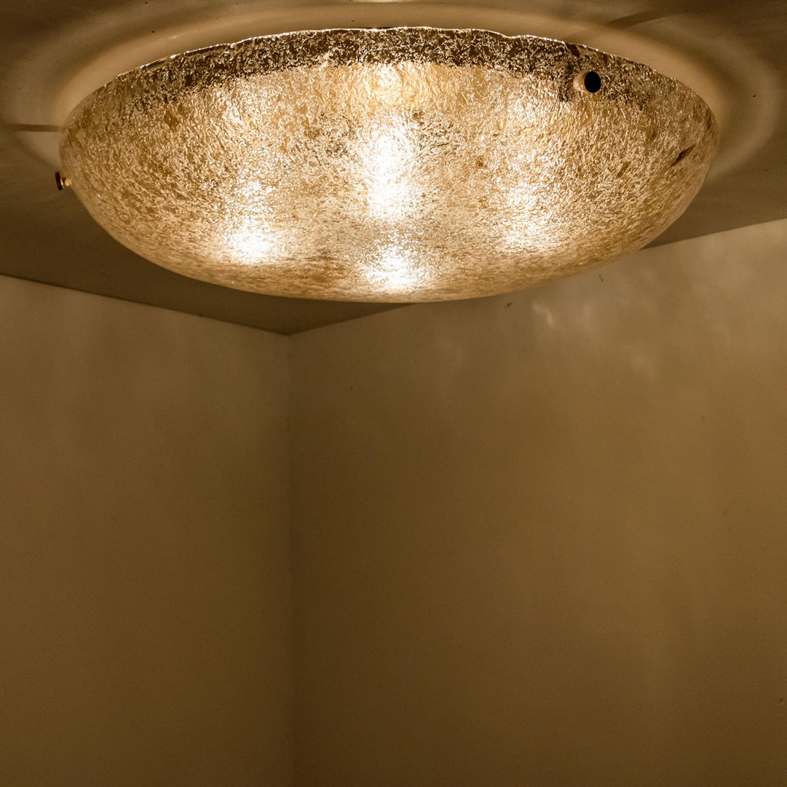 Mid-Century Modern Gold Brown and Textured Glass Flush Mount by Hillebrand - 1960s For Sale