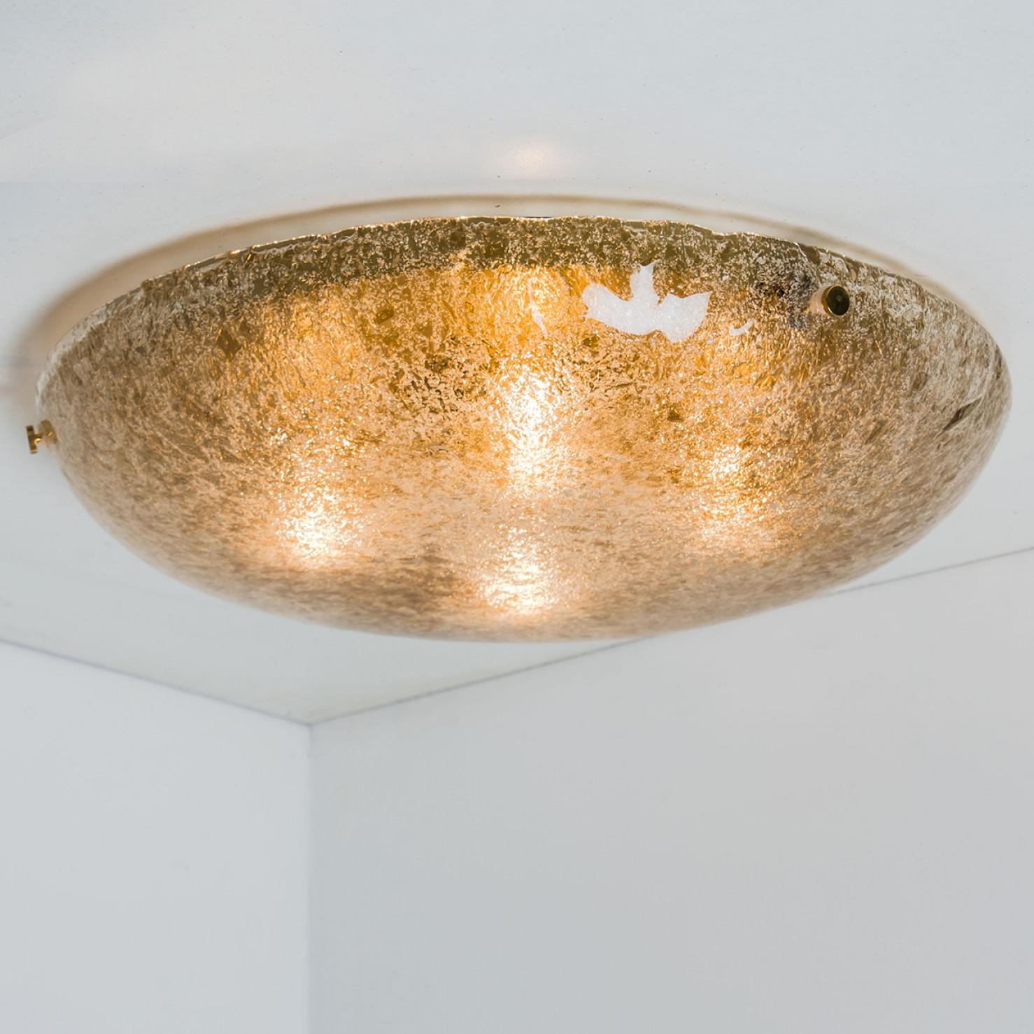 Gold Brown and Textured Glass Flush Mount by Hillebrand - 1960s In Good Condition For Sale In Rijssen, NL