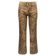 Gold & Brown Carmen Marc Valvo Floral Jacquard Pants