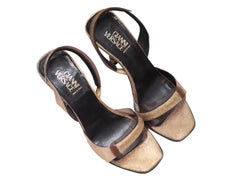 Gold & Brown Gianni Versace Embossed Leather & PVC Slingback Sandals Size 35