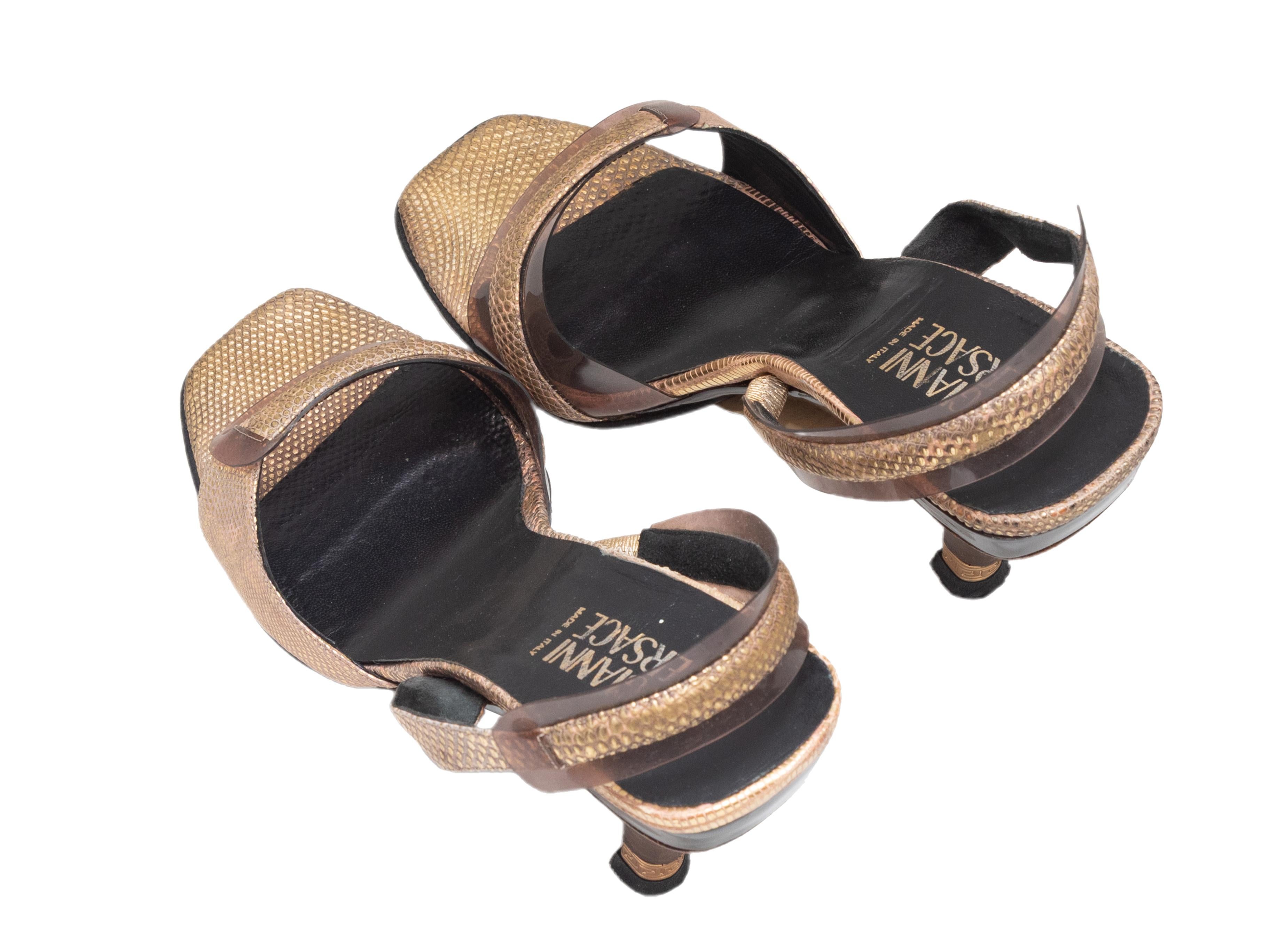 Gold & Braun Gianni Versace Geprägtes Leder & PVC Slingback Sandalen Größe 35 im Zustand „Gut“ im Angebot in New York, NY