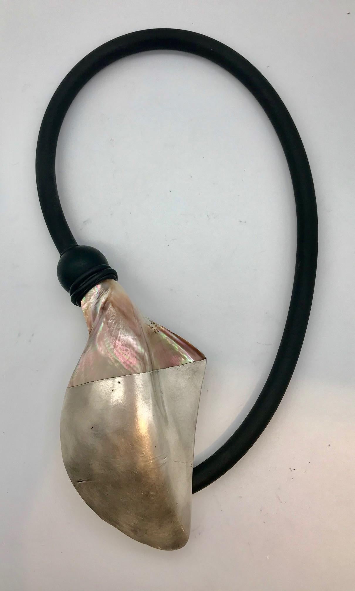 Women's Gold/brown iridescent nacre , Pteria Penguin Silvered Pendant, by Sylvia Gottwald For Sale