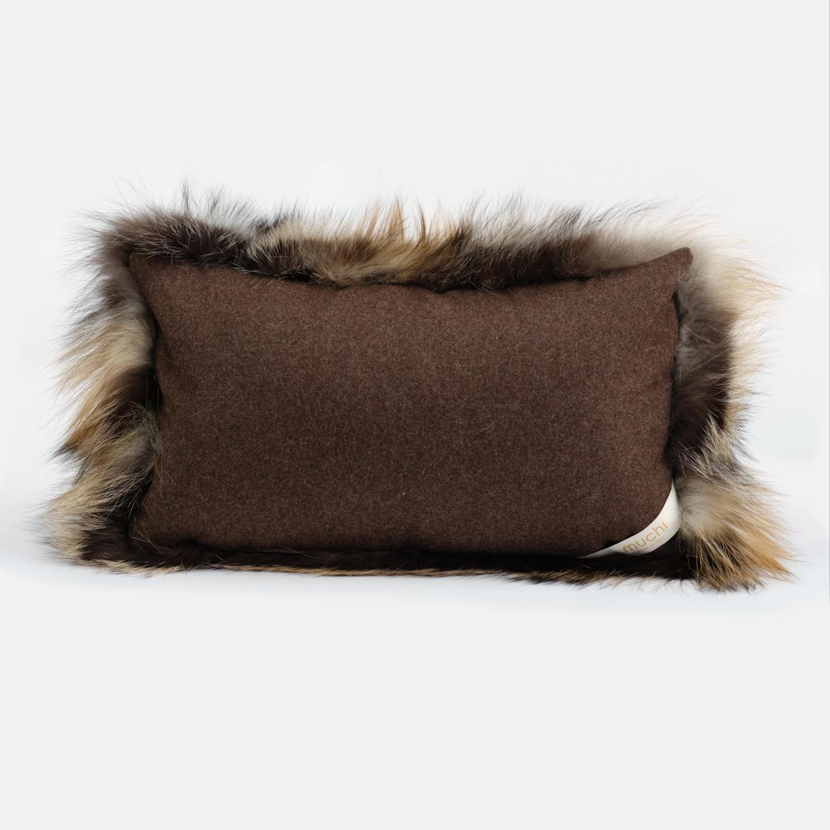 Other Gold Brown Natural Fur Pillow Cushion by Muchi Decor For Sale
