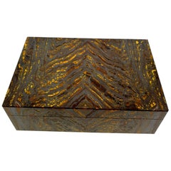 Scatola decorativa per gioielli in ferro tigrato marrone oro con intarsio in marmo nero