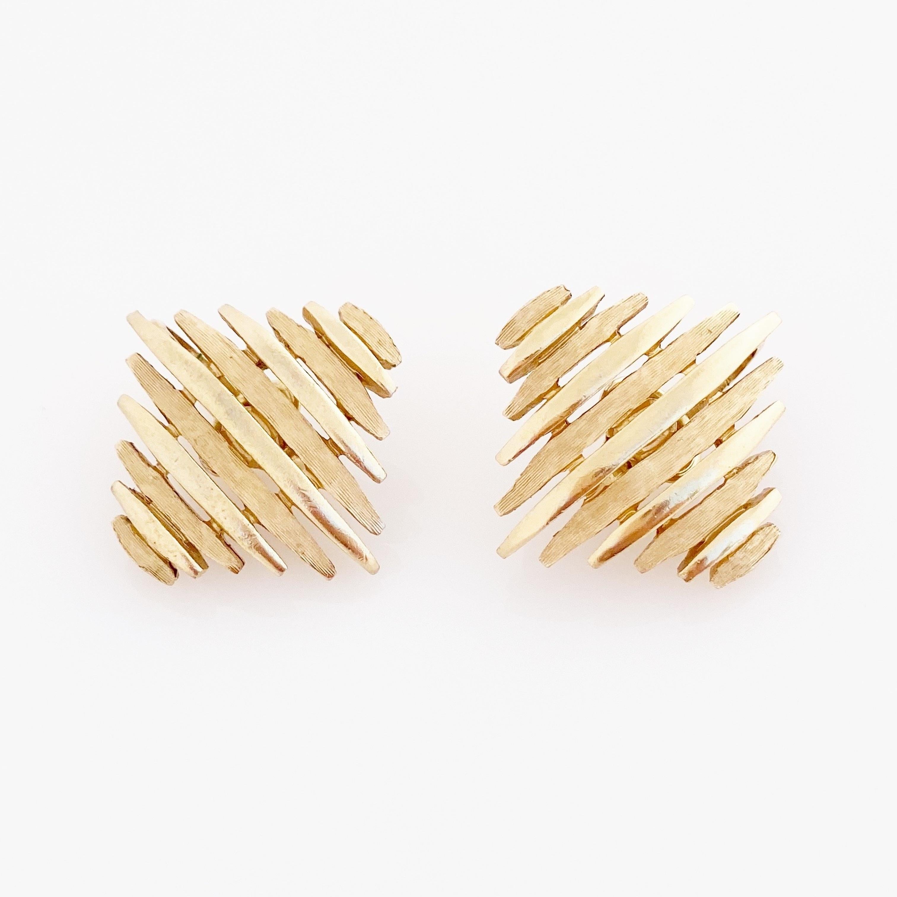Modern Gold Brutalist Stripe Earrings By Crown Trifari, 1960s