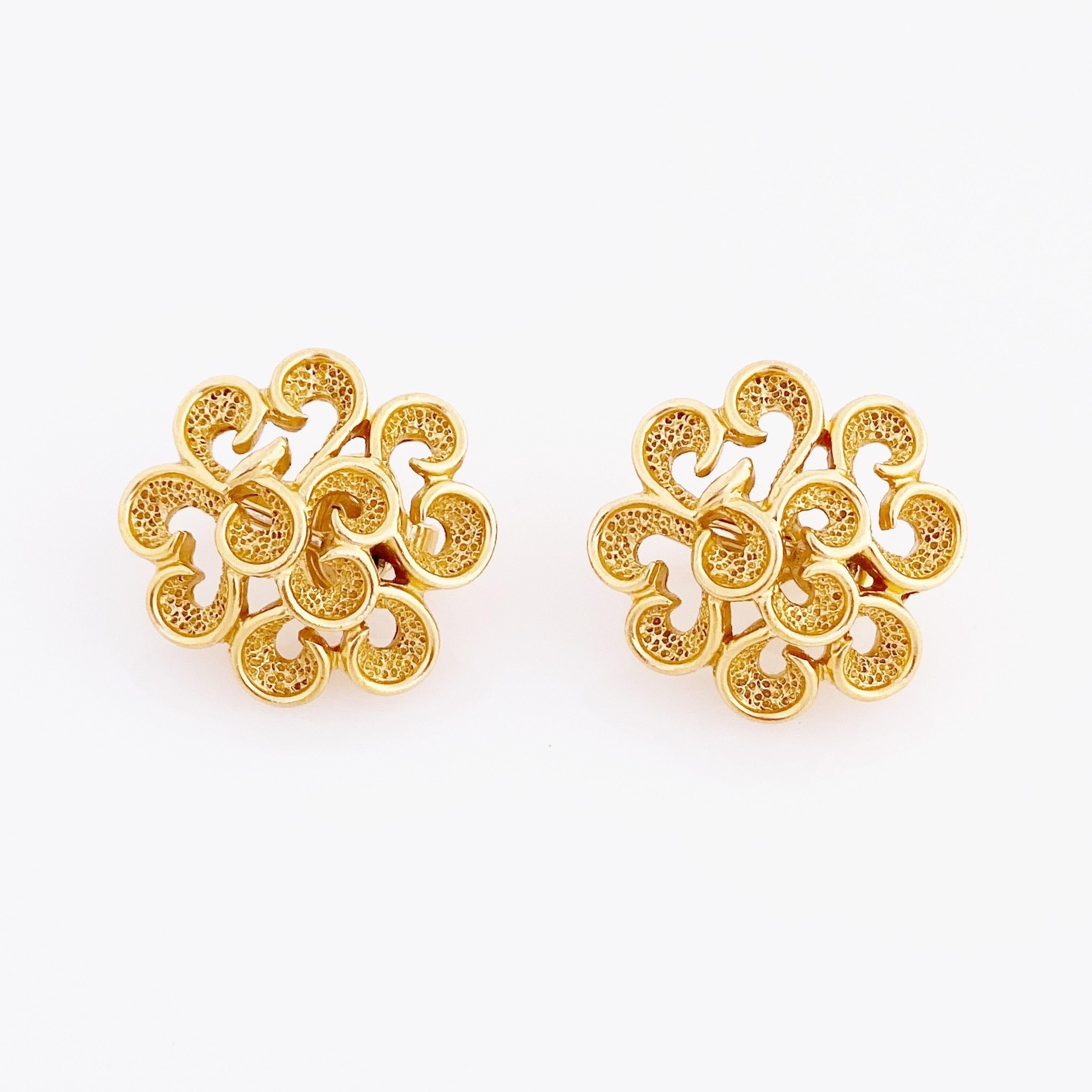 Modern Gold Brutalist Swirl Earrings By Crown Trifari, 1960s