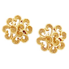 Gold Brutalist Swirl Earrings By Crown Trifari, 1960s