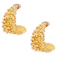 Retro Gold Brutalist Textured "Golden Sunset" Chunky Hoop Earrings By Sarah Coventry