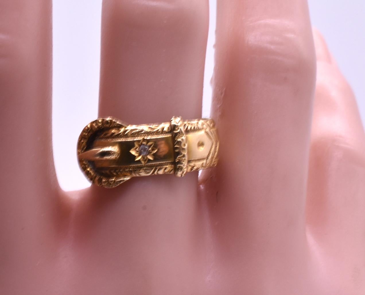 Gold Buckle Ring with Diamonds and Repousse Border HM 1899 5