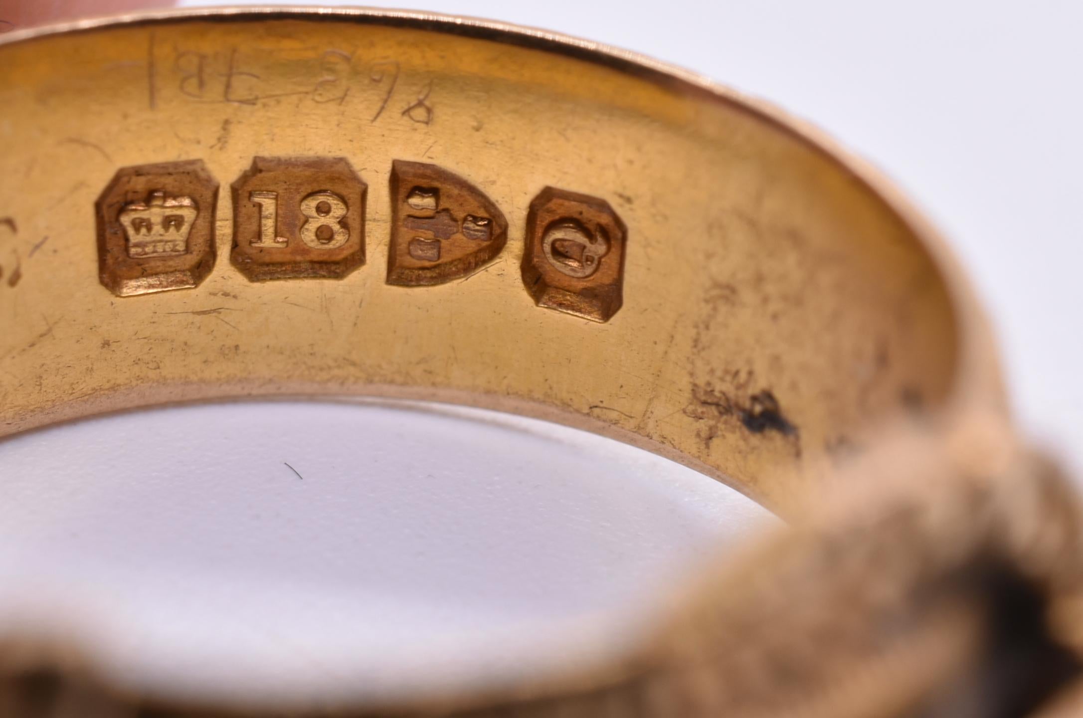 Gold Buckle Ring with Diamonds and Repousse Border HM 1899 4