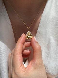 Gold Buddha with Diamond Charm Pendant Necklace in 18K Yellow Gold