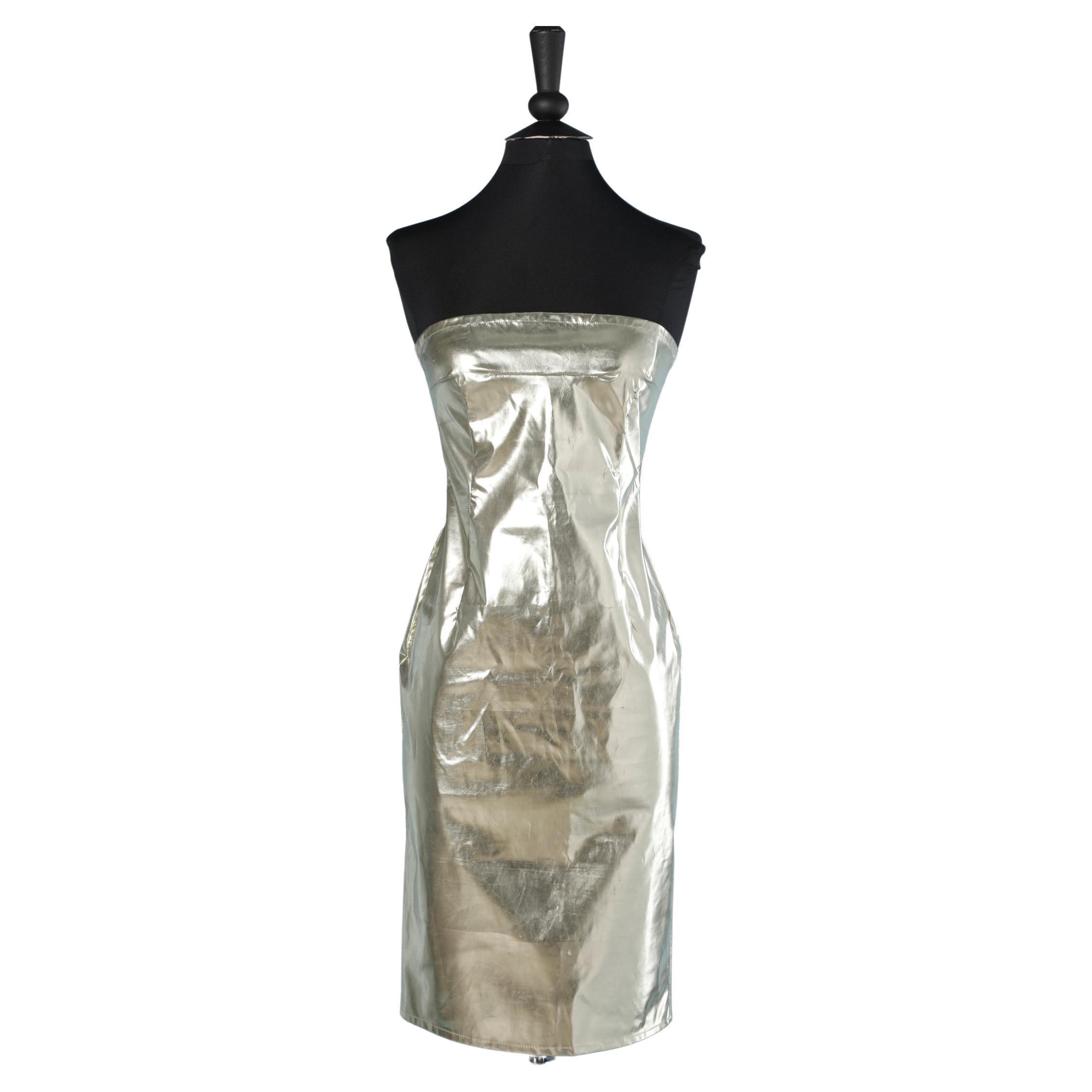 Gold bustier dress in coated fabric D&G by Dolce & Gabbana  For Sale