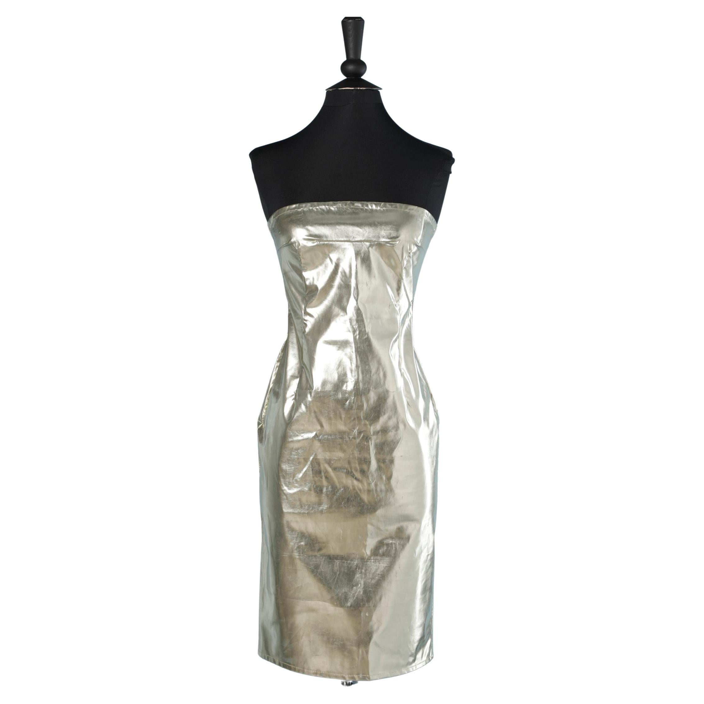 Gold bustier dress in coated fabric D&G by Dolce & Gabbana For Sale