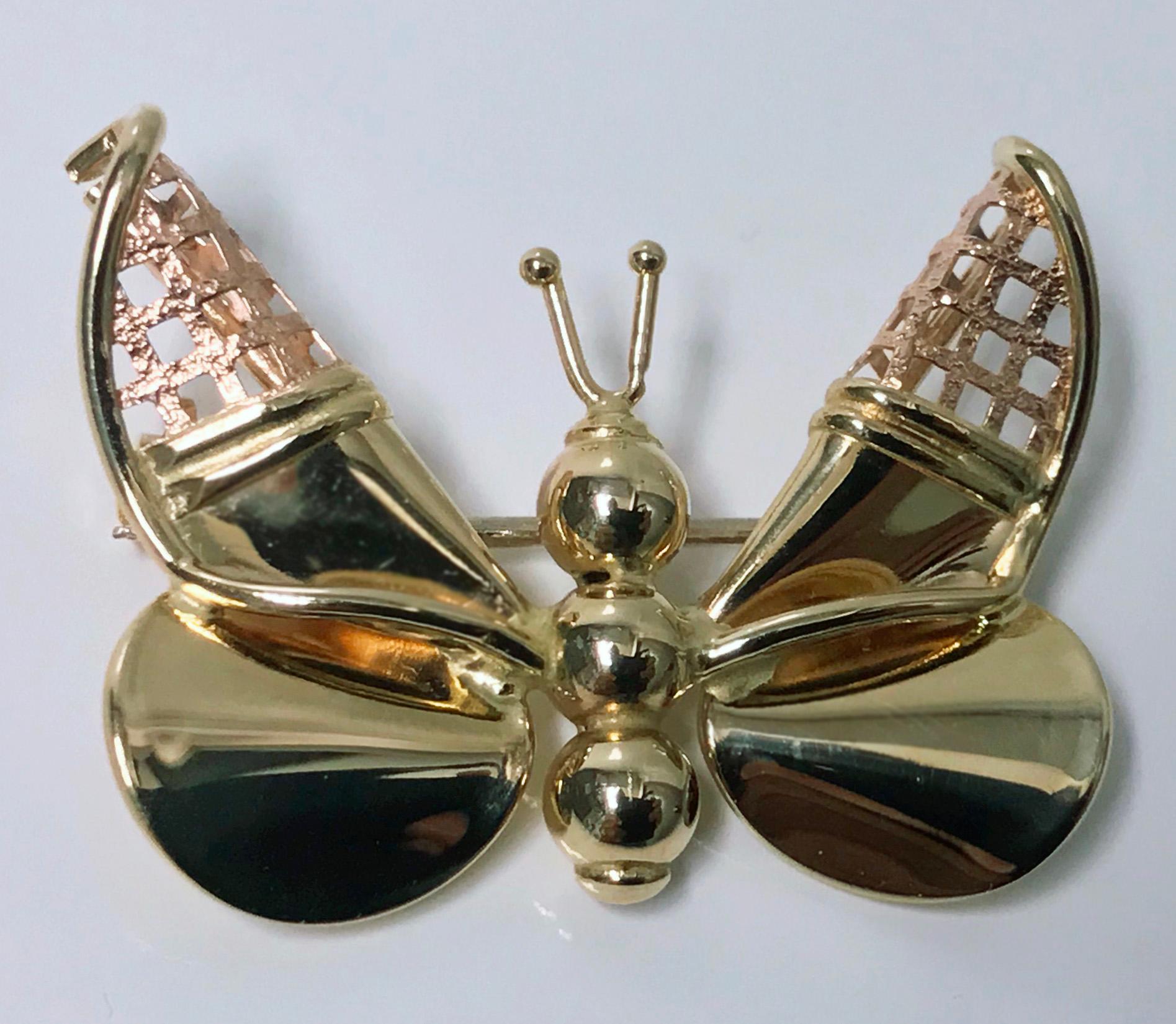 Gold Butterfly Brooch Italy, 20th Century In Good Condition In Toronto, ON