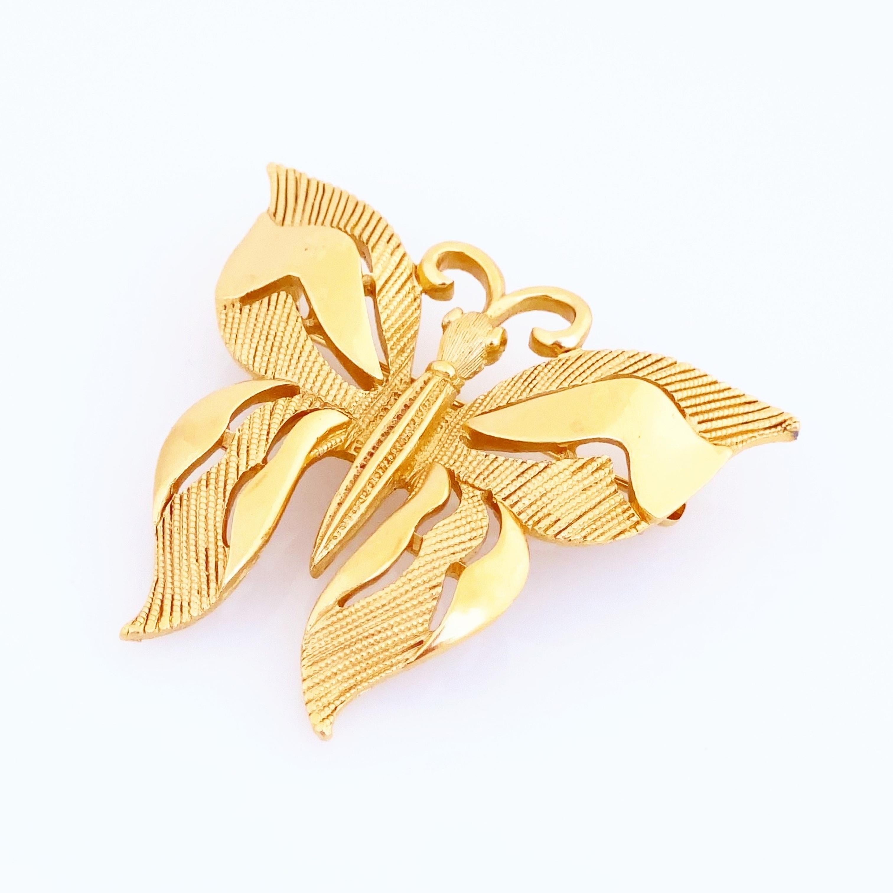 Modern Gold Butterfly Figural Brooch By Crown Trifari, 1960s