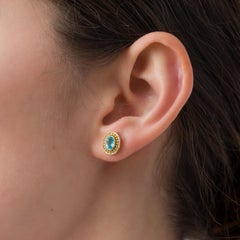 Gold Byzantine Earrings with Swiss Blue Topaz