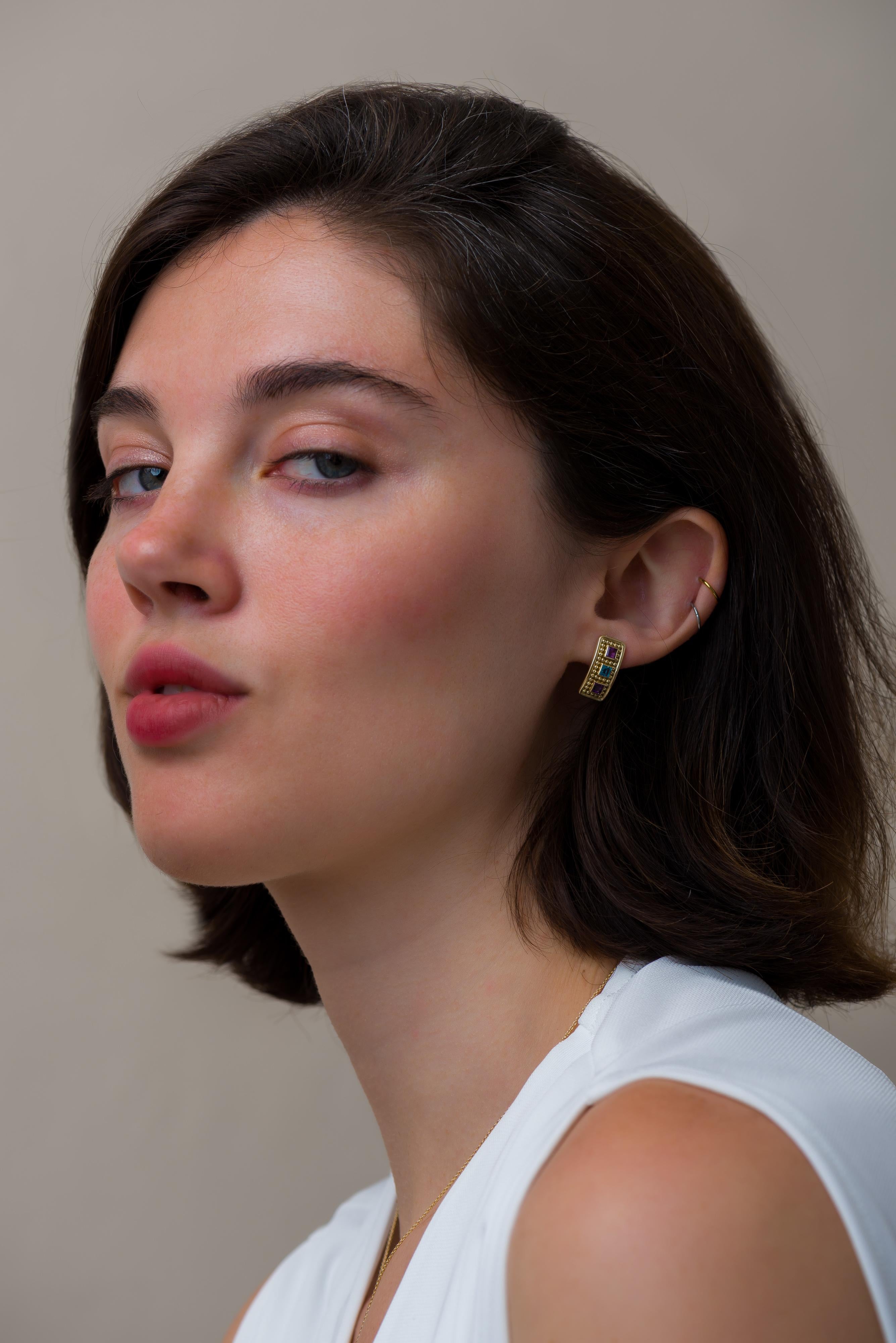 Women's Gold Byzantine Gemstone Earrings For Sale