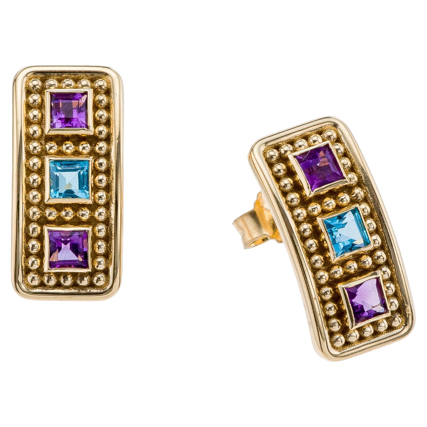 Gold Byzantine Gemstone Earrings For Sale