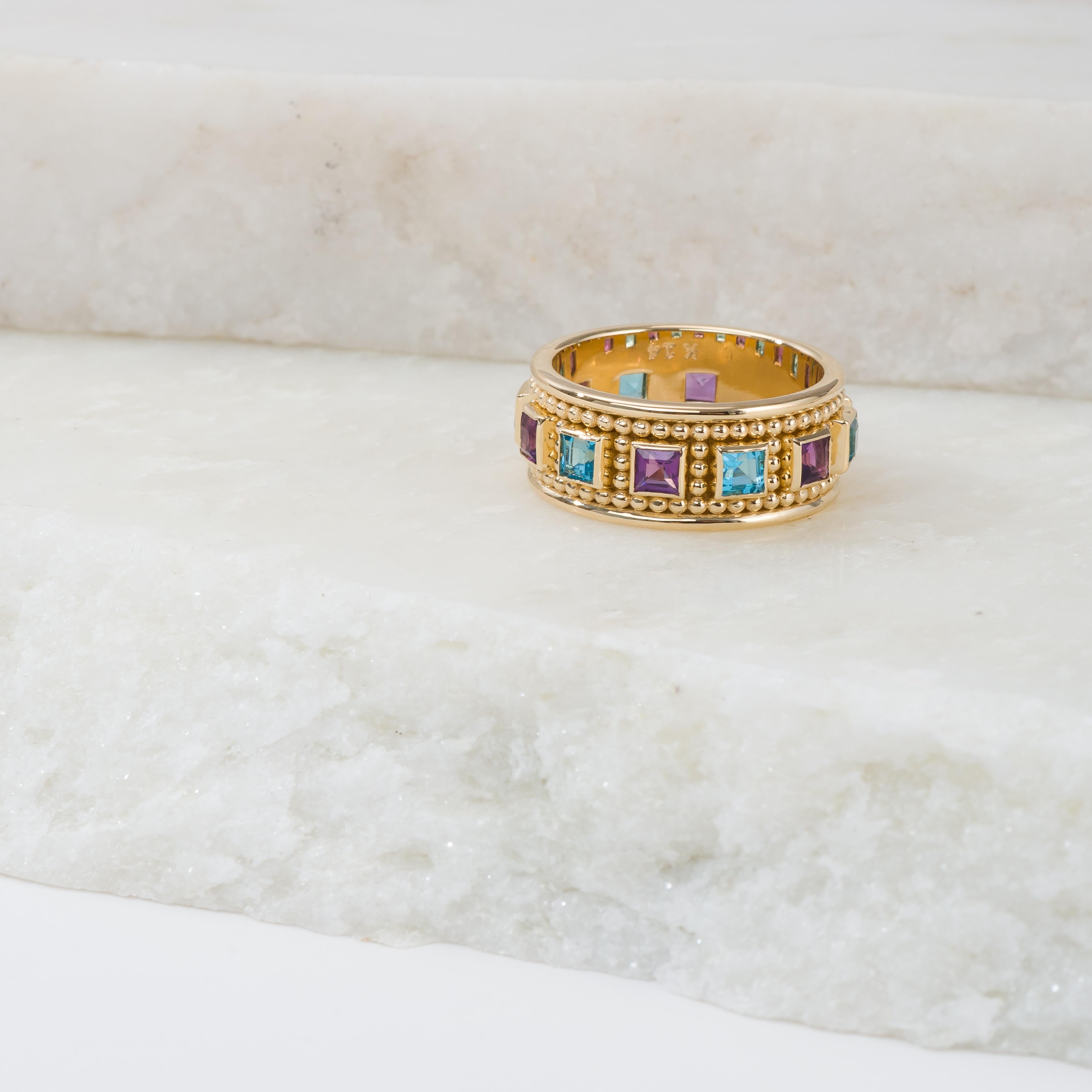 Gold Byzantine Granulation Gemstone Band Ring For Sale 1