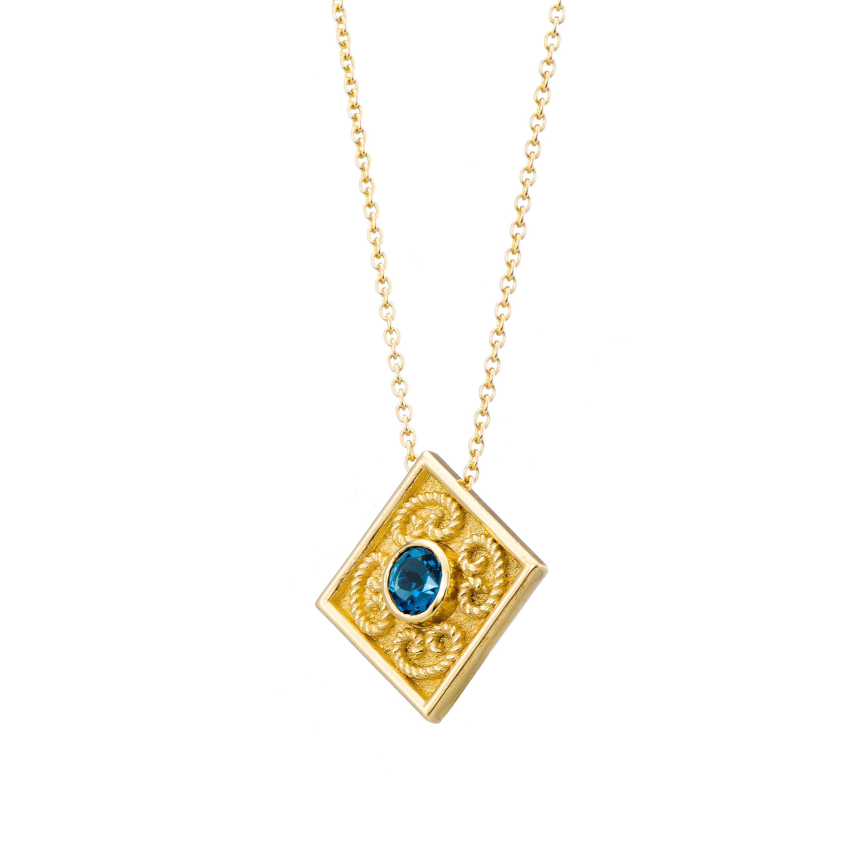 Gold Byzantine Pendant London Topaz In New Condition For Sale In Athens, GR